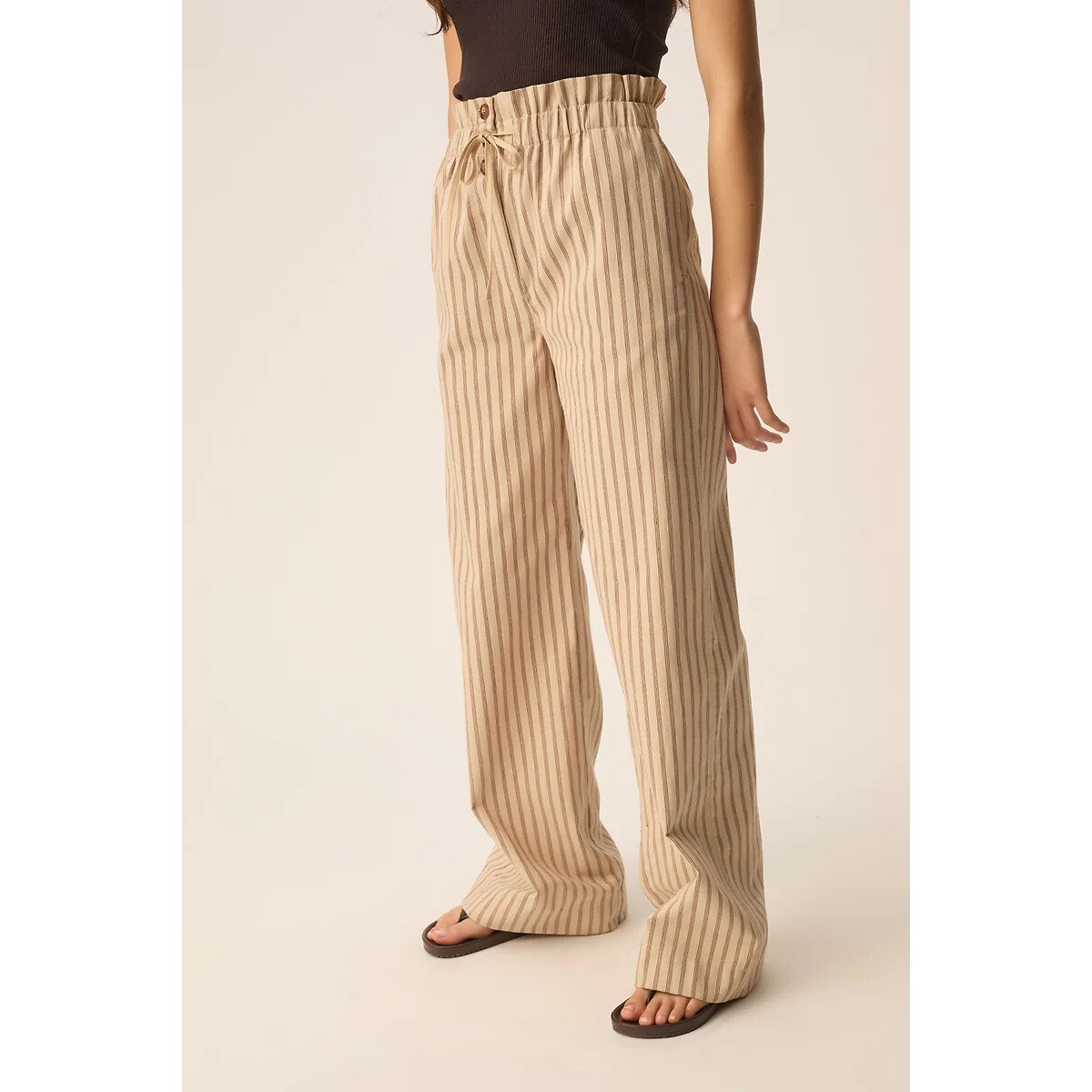 Pantalon large rayé, VALENCE beige, DES PETITS HAUTS