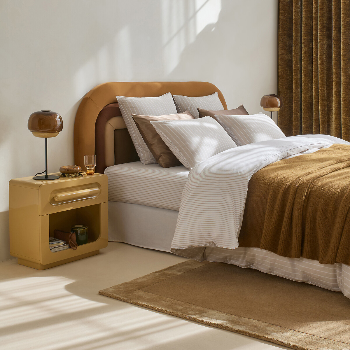Edward Duvet Cover in Cotton Percale striped beige, LA REDOUTE INTERIEURS
