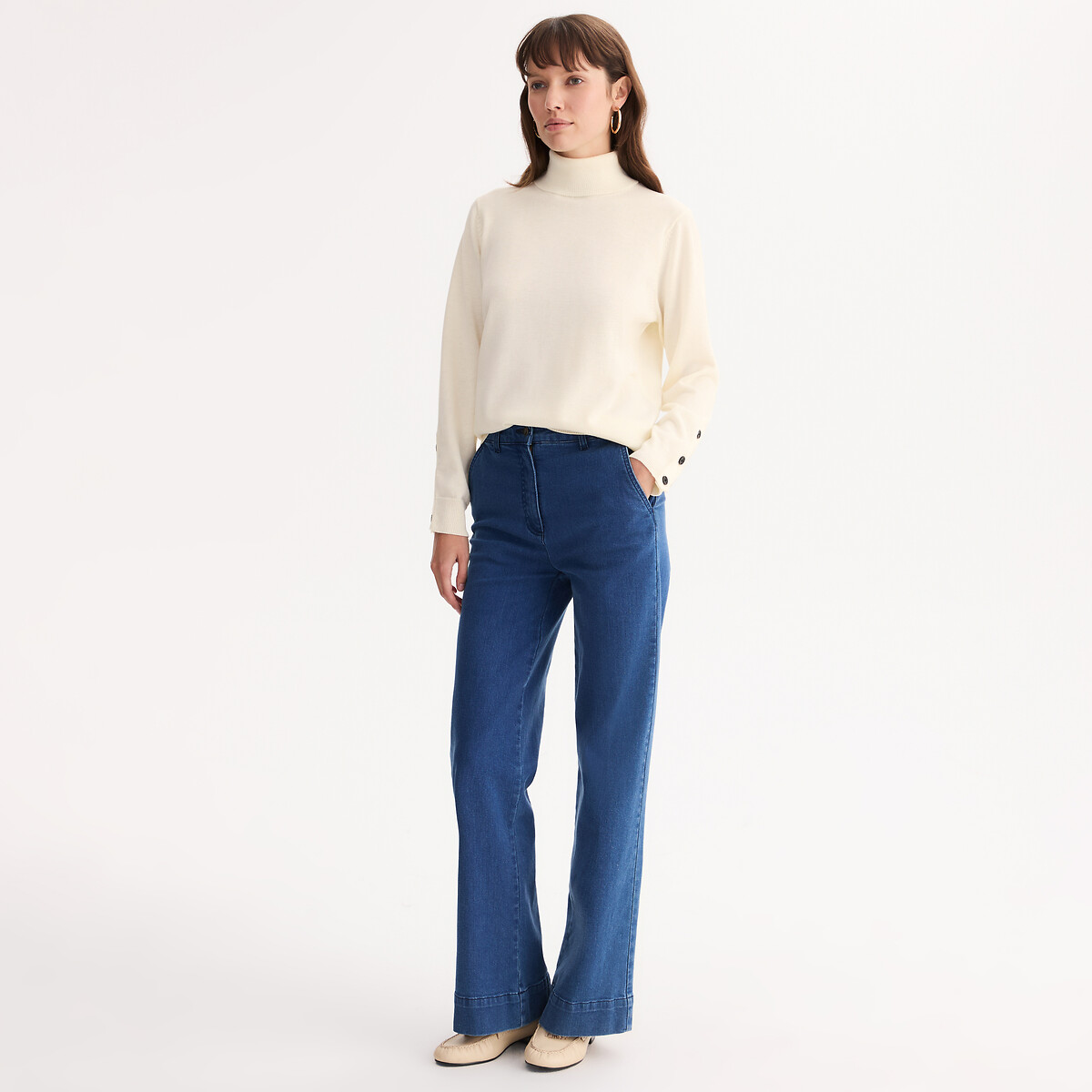Jersey de cuello alto de punto fino, mezcla de lana marfil, ANNE WEYBURN
