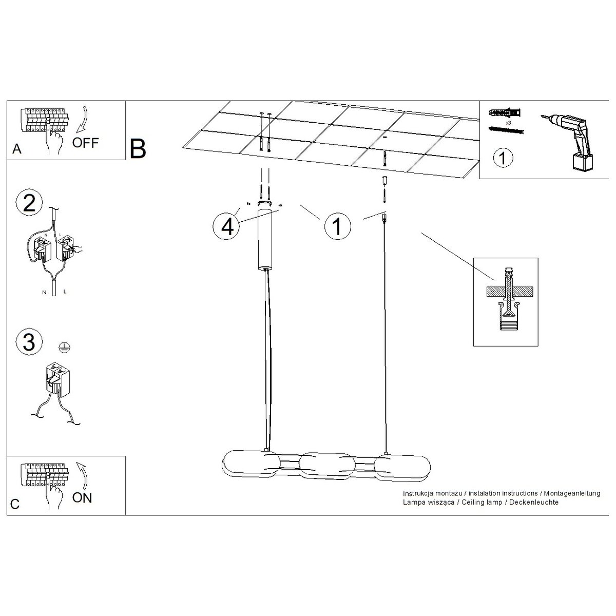 Suspension Acier Outremer LED 1 Chain outremer, EDEN