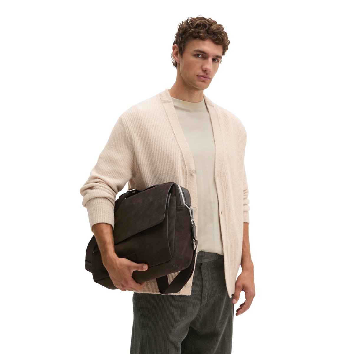 Sac d'affaires modèle Emil en cuir velours souple gris fonce, MARC O'POLO