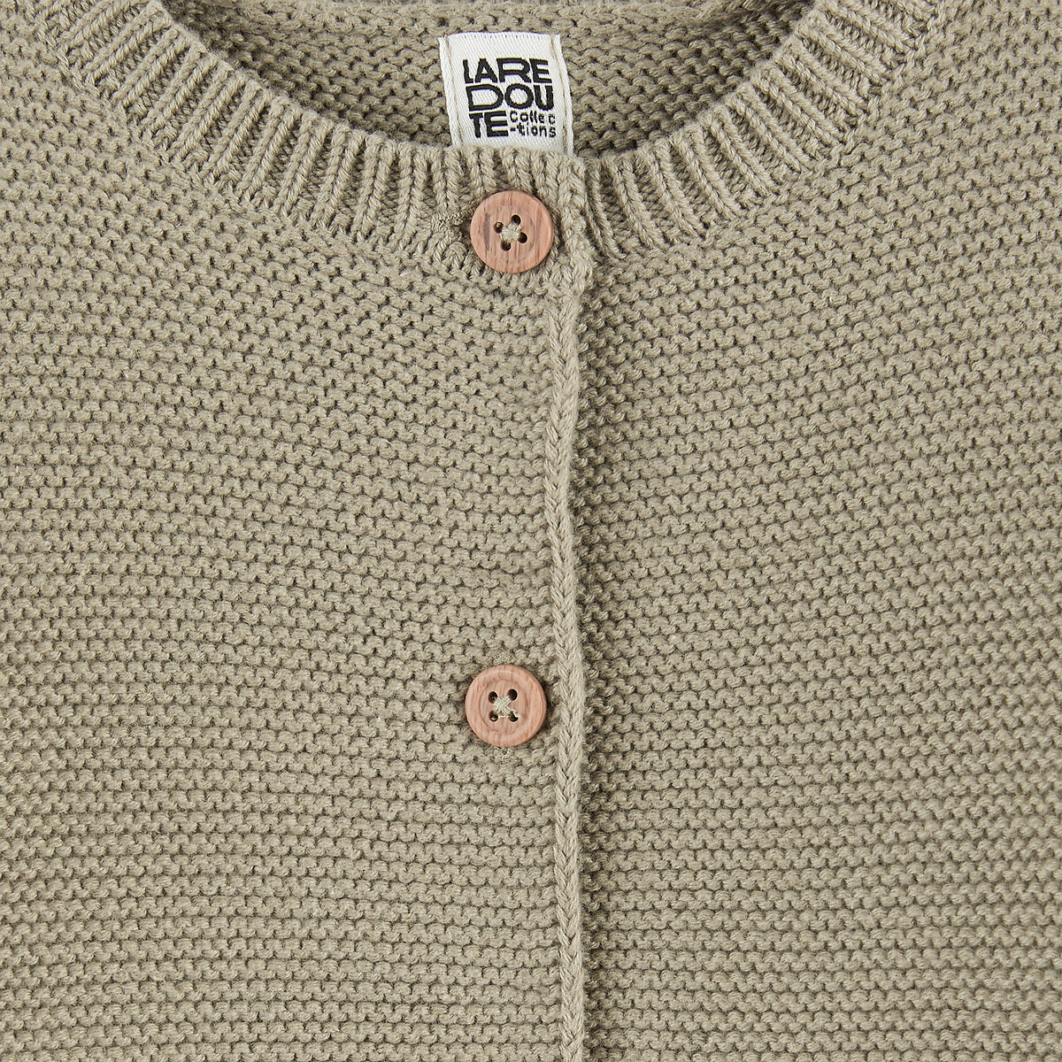 Gilet col rond, boutonné, en grosse maille kaki, LA REDOUTE COLLECTIONS