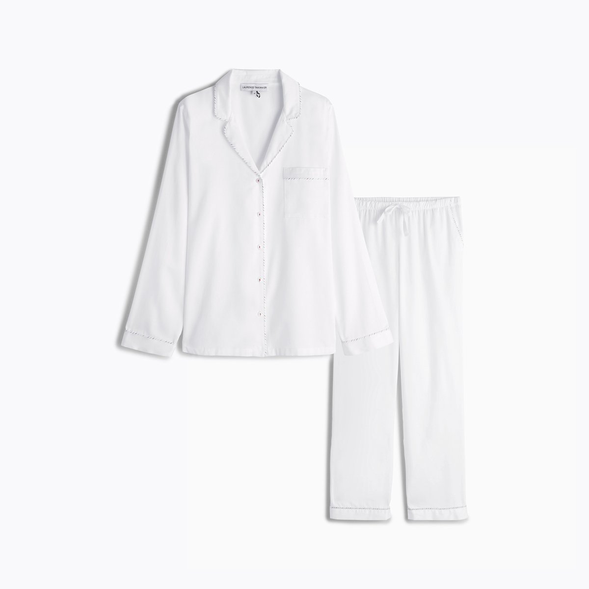 Pyjama col tailleur en satin ESSENTIEL UNI blanc, LAURENCE TAVERNIER