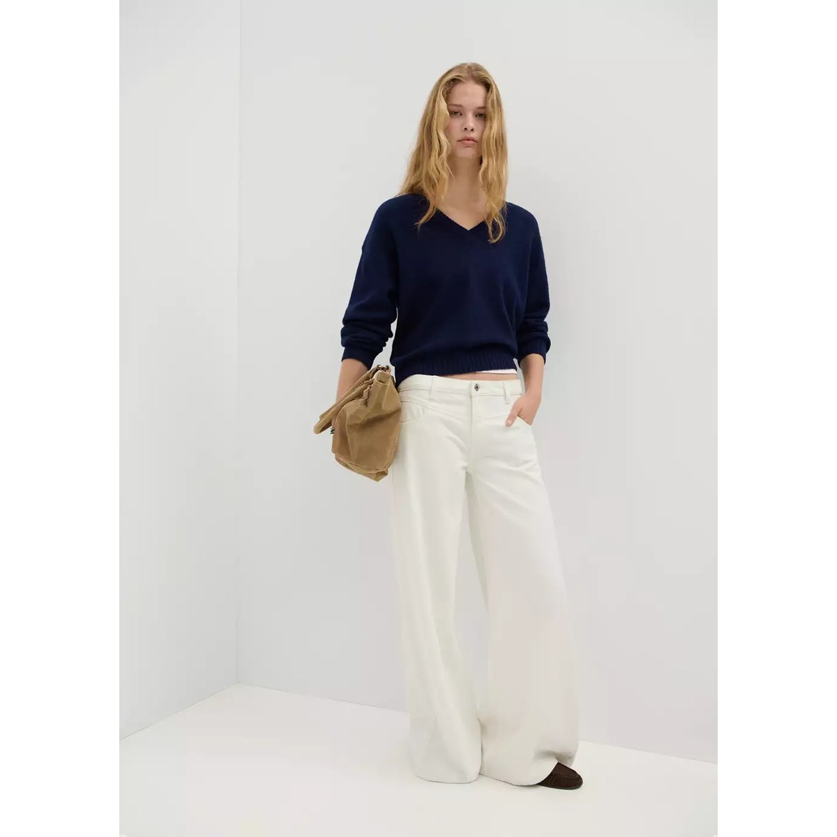 Pull-over à col en V bleu marine, MANGO TEEN