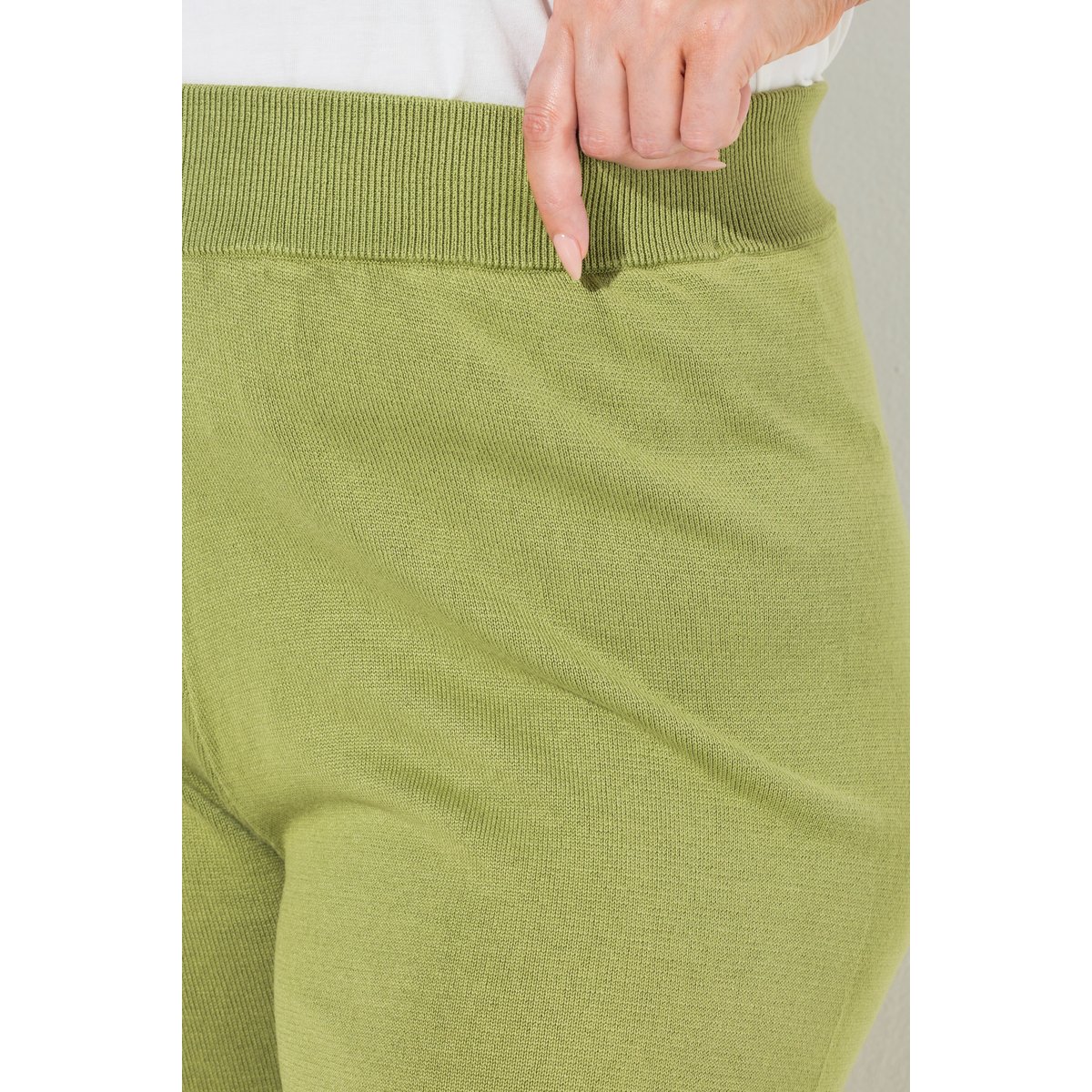 Pantalon en maille côtelée pistache, ULLA POPKEN