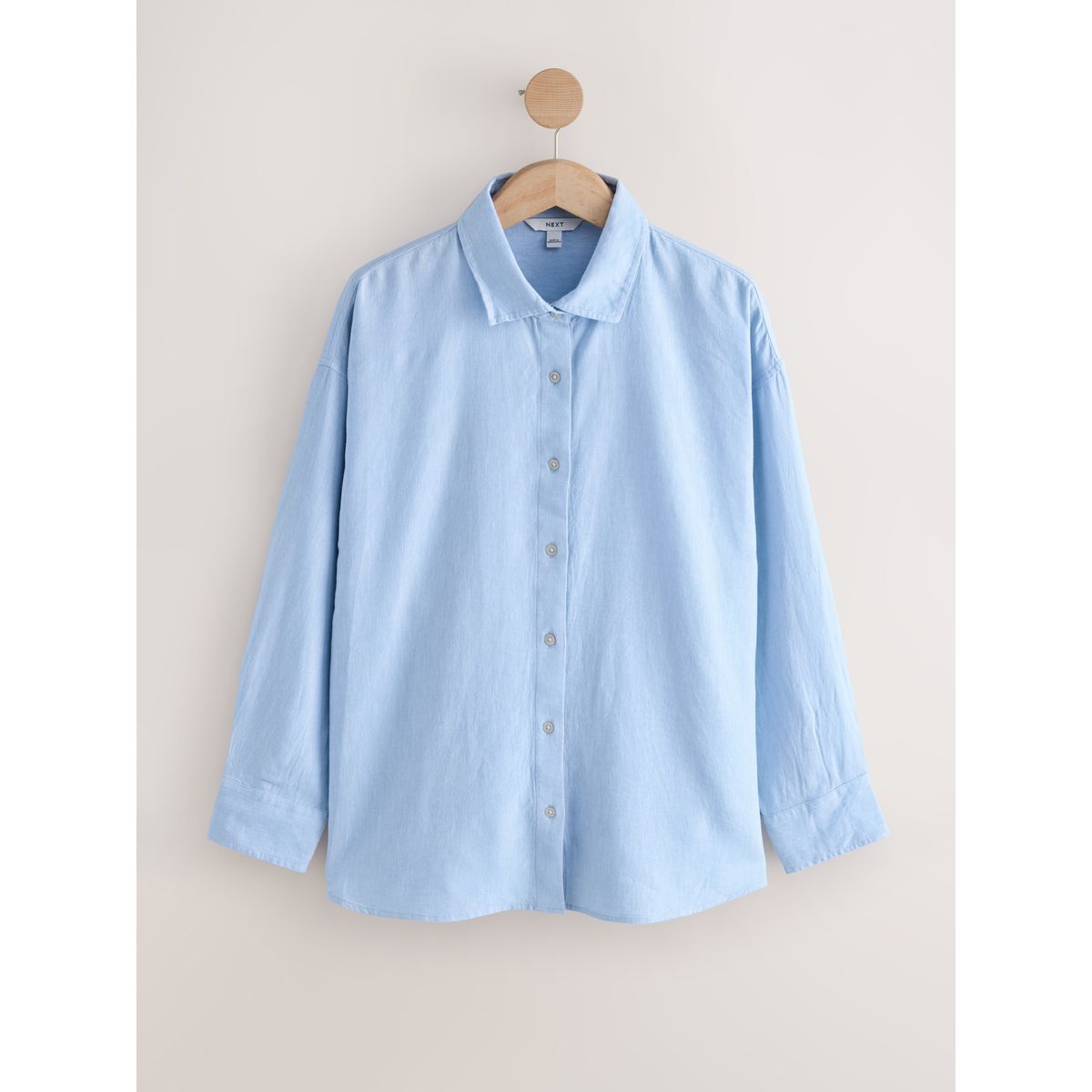 Chemise manches longues en lin mélangé chambray bleu, NEXT