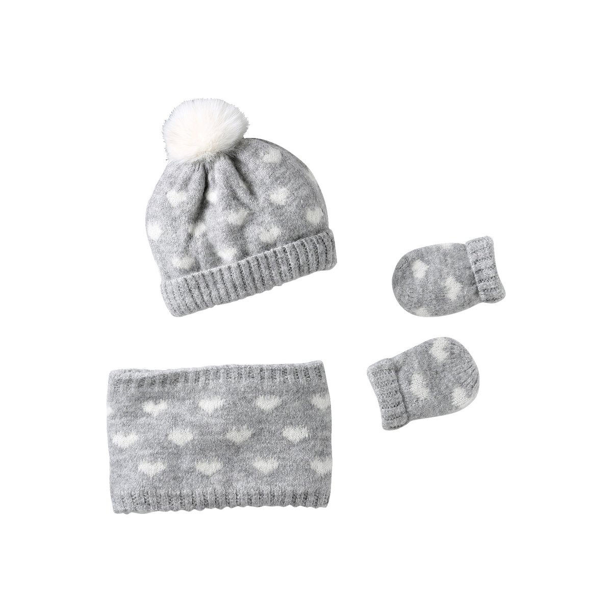 Ensemble bonnet, snood et moufles gris chiné, VERTBAUDET