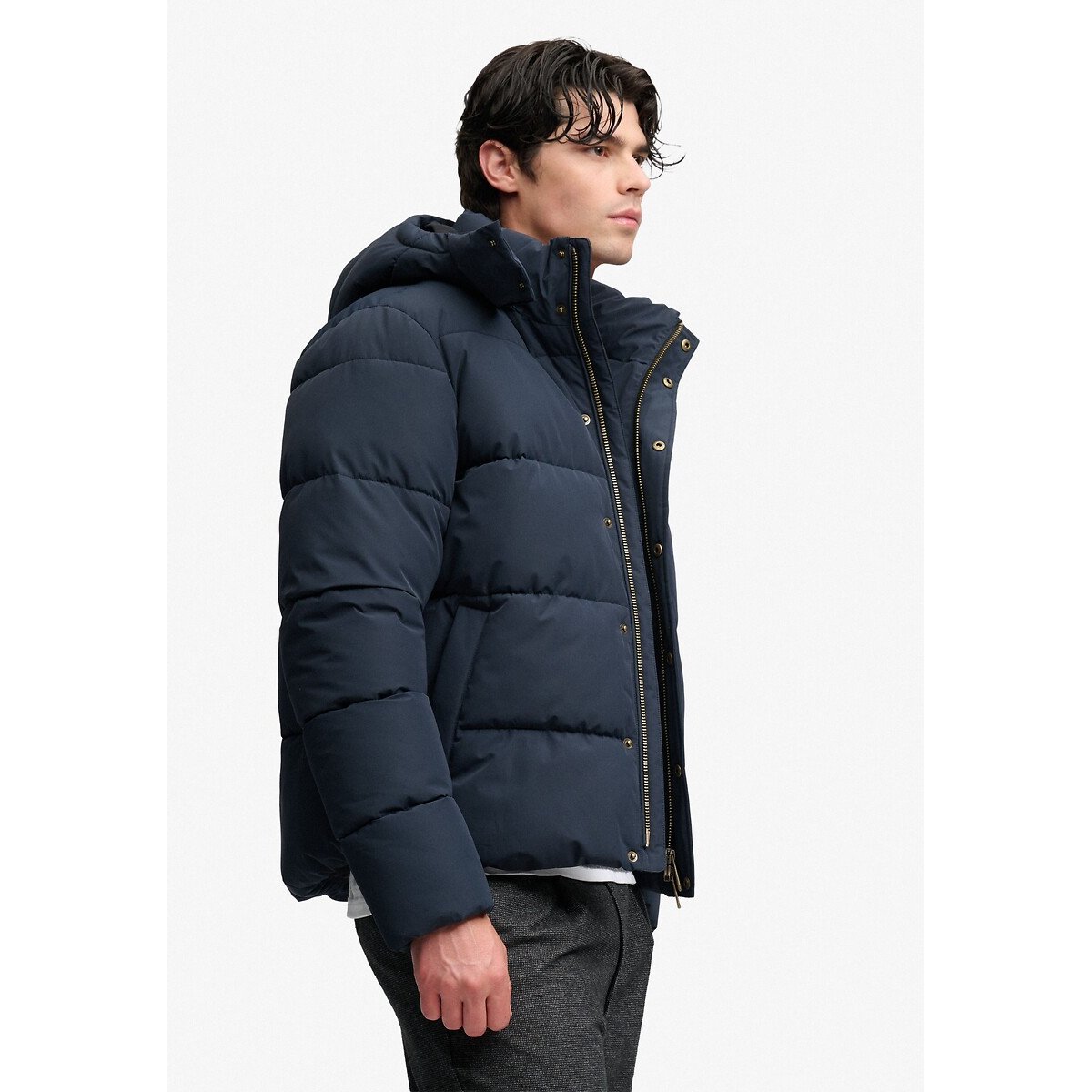 Piumino di alta qualità, con cappuccio rimovibile blu marino, SUPERDRY