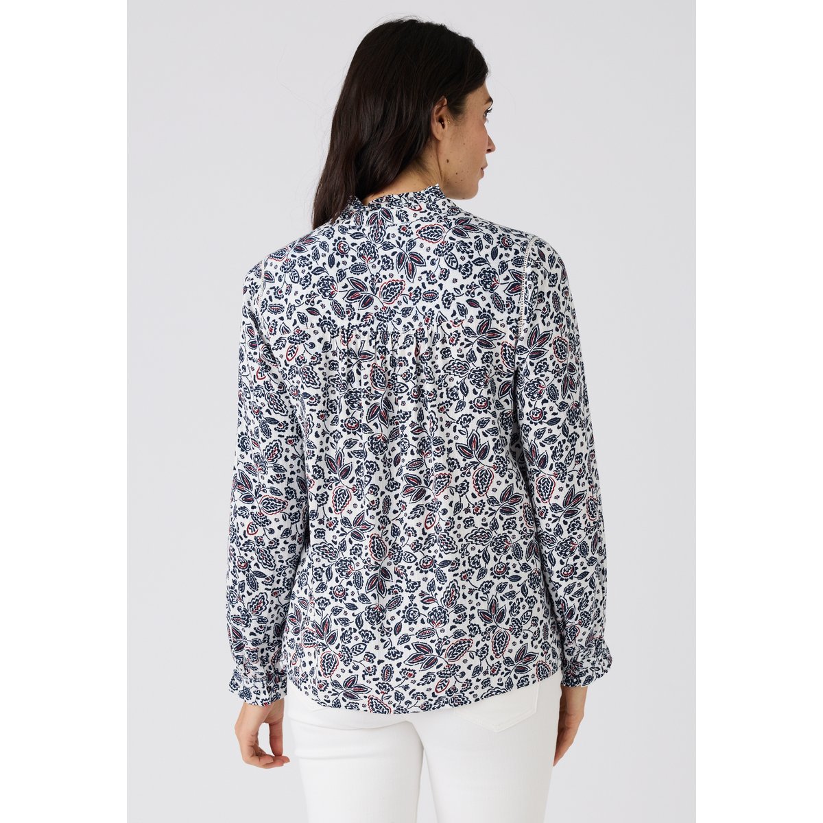 Chemisier pure viscose col volanté blanc ecru fleuri, DAMART