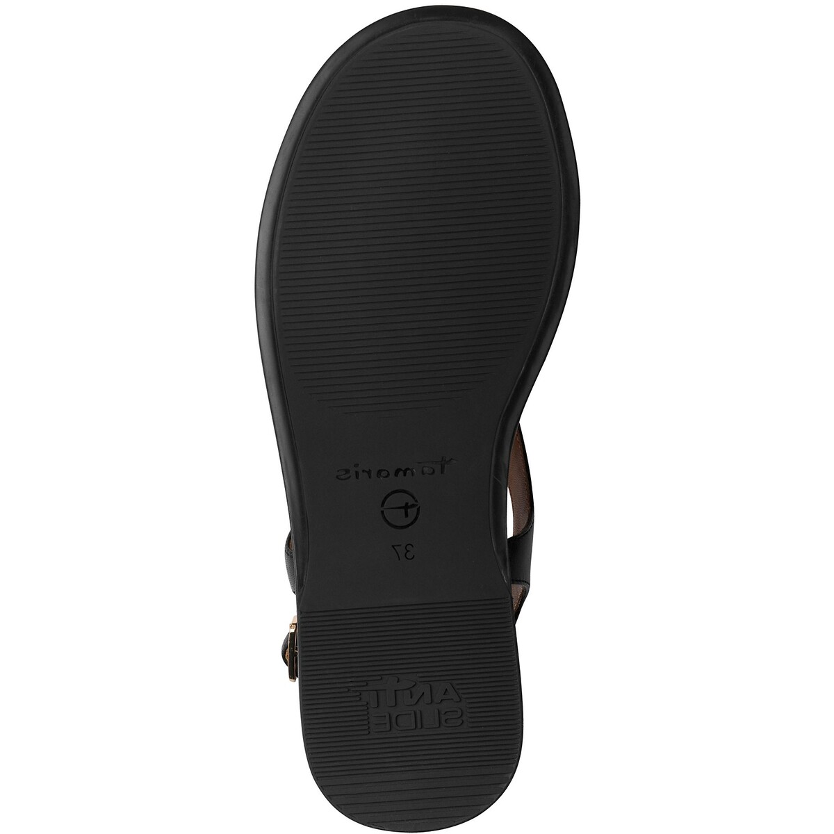 Sandales plates en cuir, passe-pouce bijou noir, TAMARIS