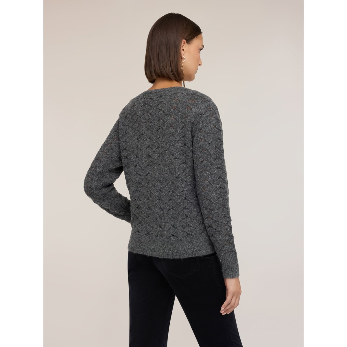 Pull en tricot à motif éventail gris, MOTIVI