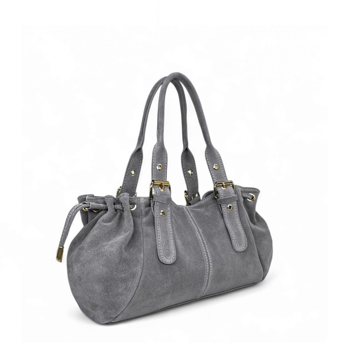 Sac bowling en croûte de cuir PRINCESSE SUEDE gris moyen, OH MY BAG