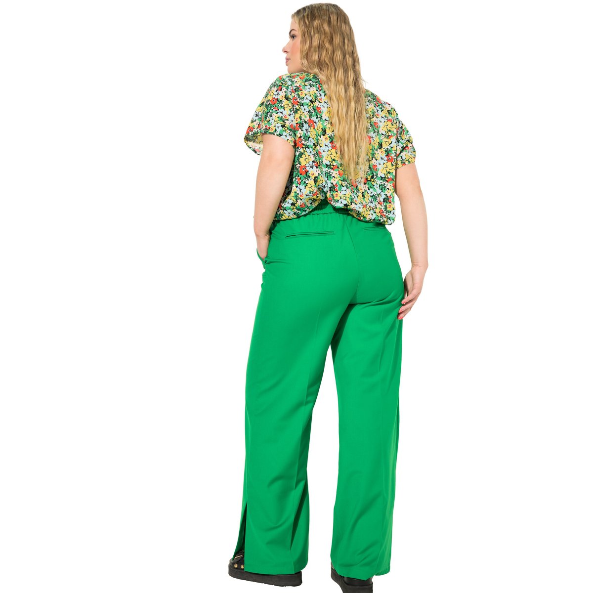 Pantalon à jambe large et taille élastique. vert, STUDIO UNTOLD