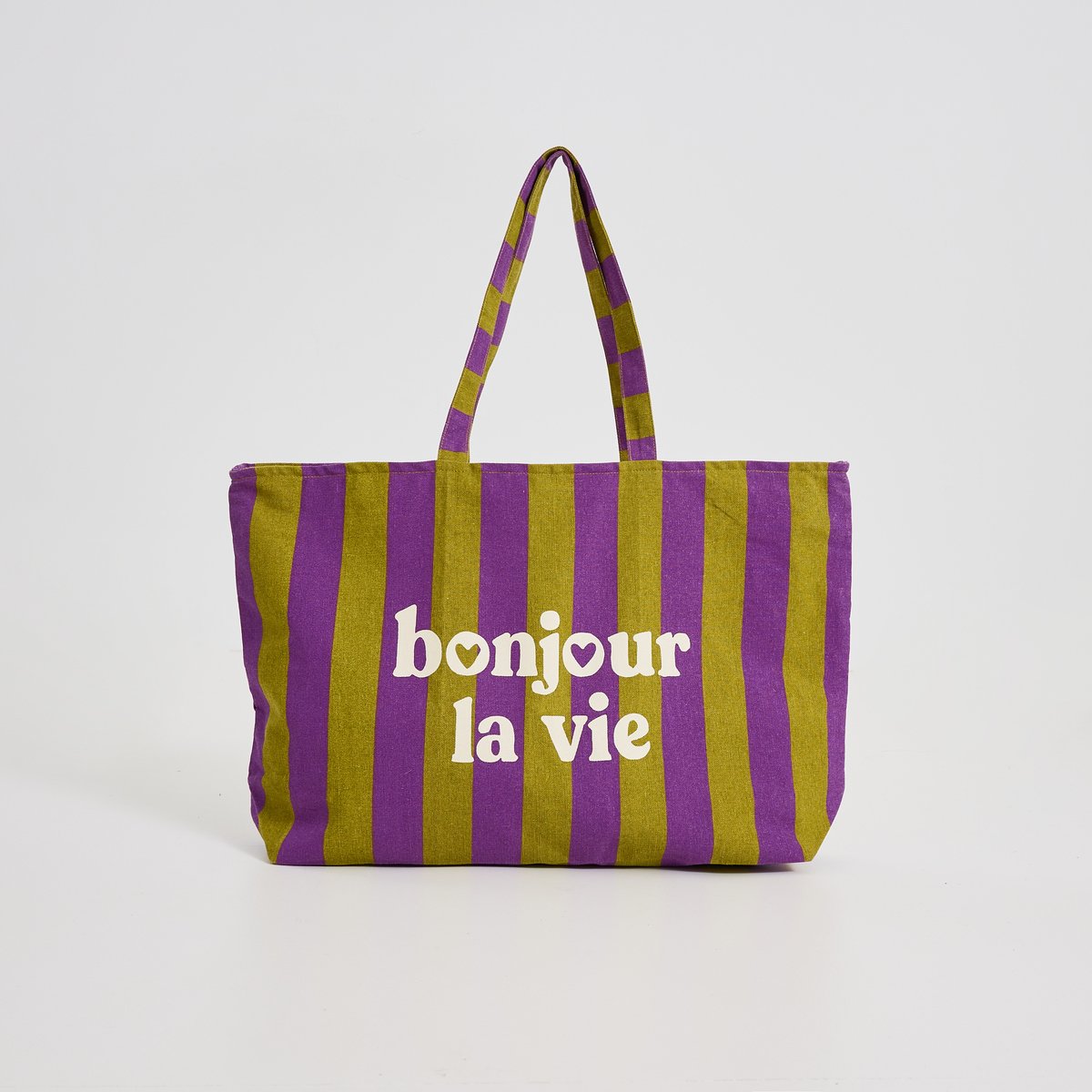 Tote bag rayé avec message vert kaki, GRAIN DE MALICE