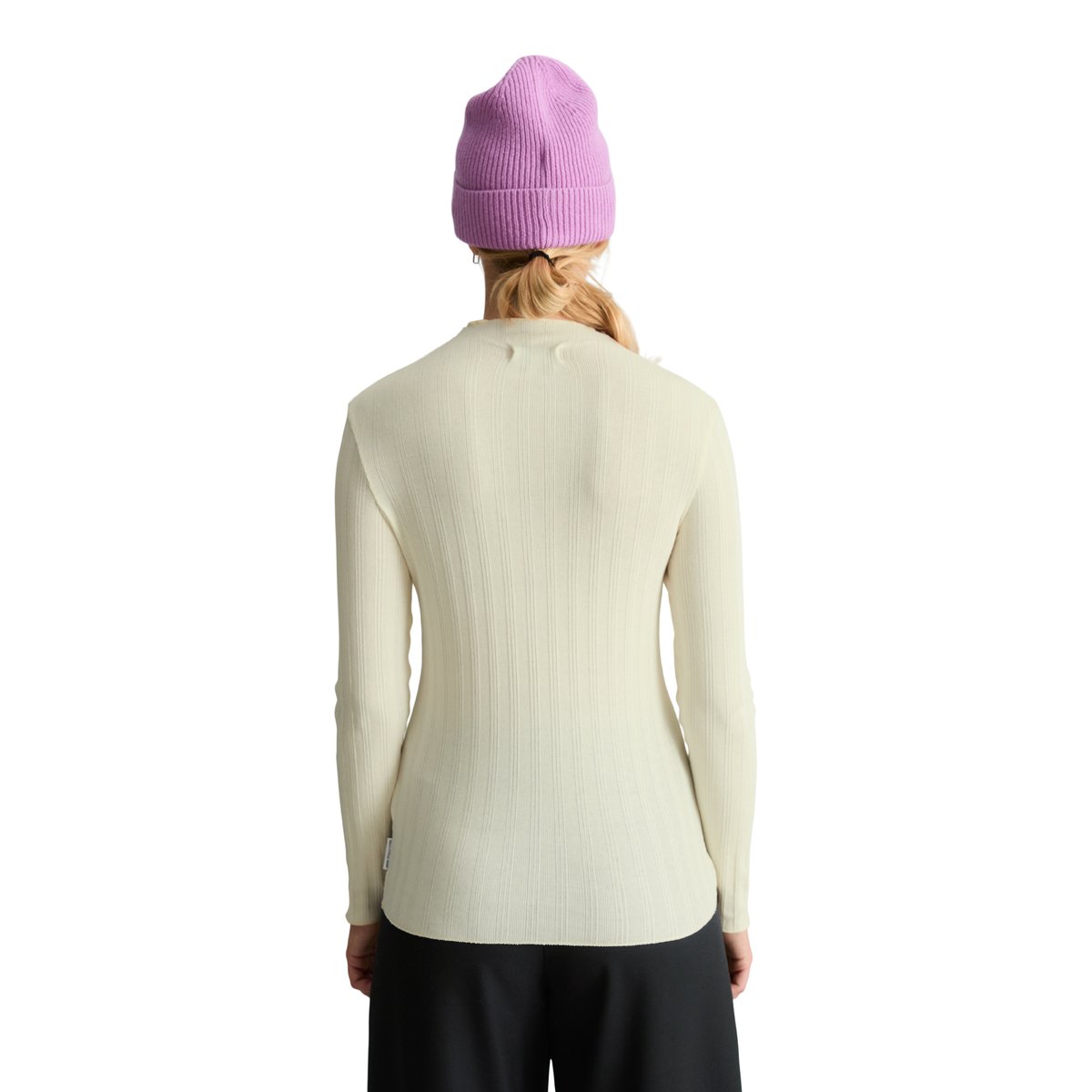 T-shirt à manches longues côtelé, coupe ajustée en jersey de coton extensible blanc, MARC O’POLO DENIM