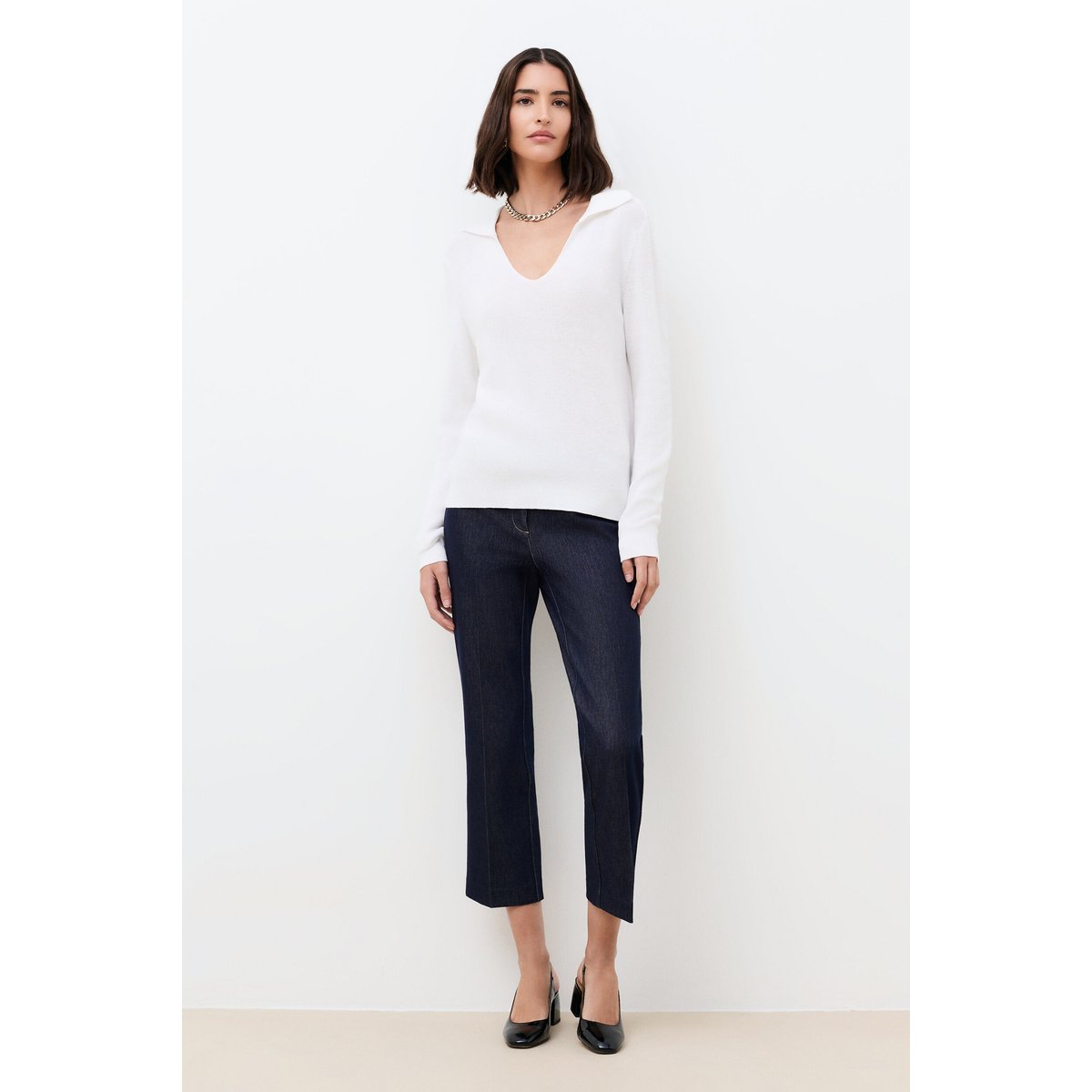 Pull droit col v MAIWEN blanc, CAROLL