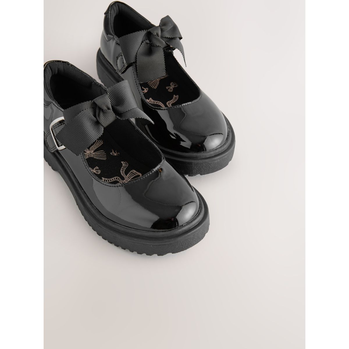 Babies en cuir à semelle épaisse avec nœud noir, NEXT