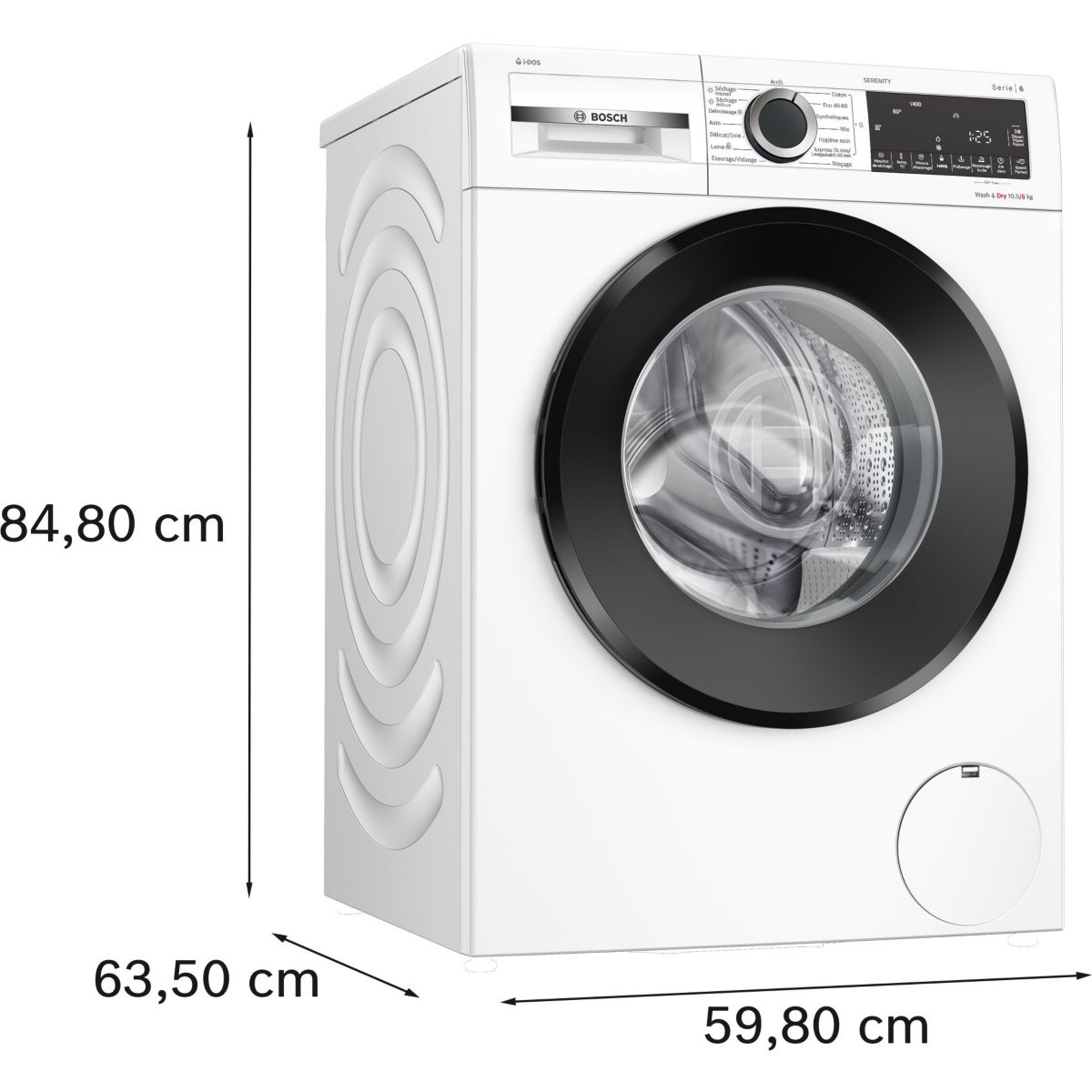 Lave linge séchant hublot WNG254ASFR - 10,5/6 kg - 1400 tr/min - Classe D - Moteur induction - Dosage automatique - Série 6 couleur unique, BOSCH
