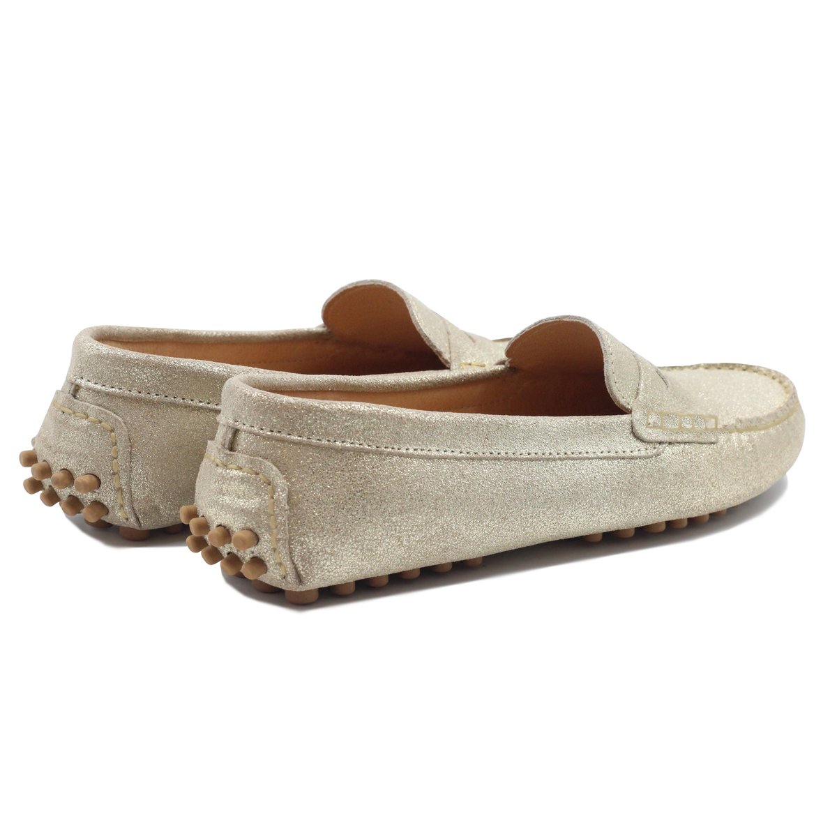 Mocassins femme cuir métalisé doré, JULES & JENN