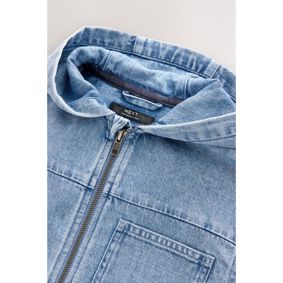 Surchemise à capuche zippé en denim denim délavé clair, NEXT