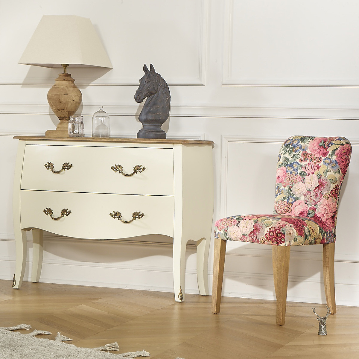 Chaises style romantique en lin coton et bois massif, lot de 2 HUNTER rose, ROBIN DES BOIS