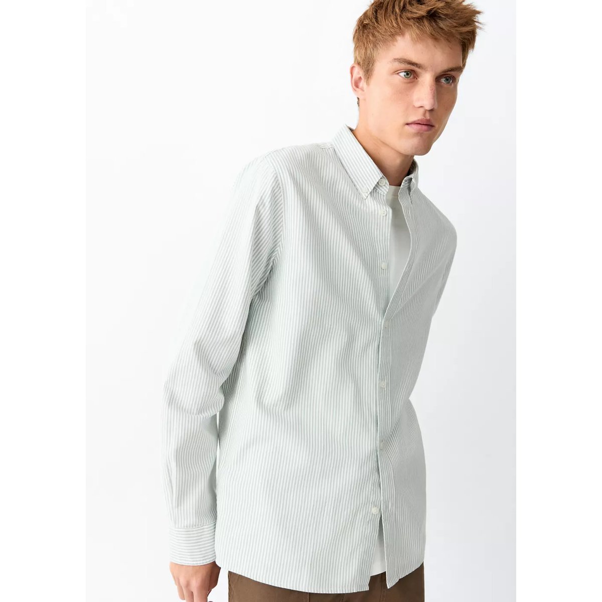 Chemise 100 % coton rayures vert, MANGO TEEN