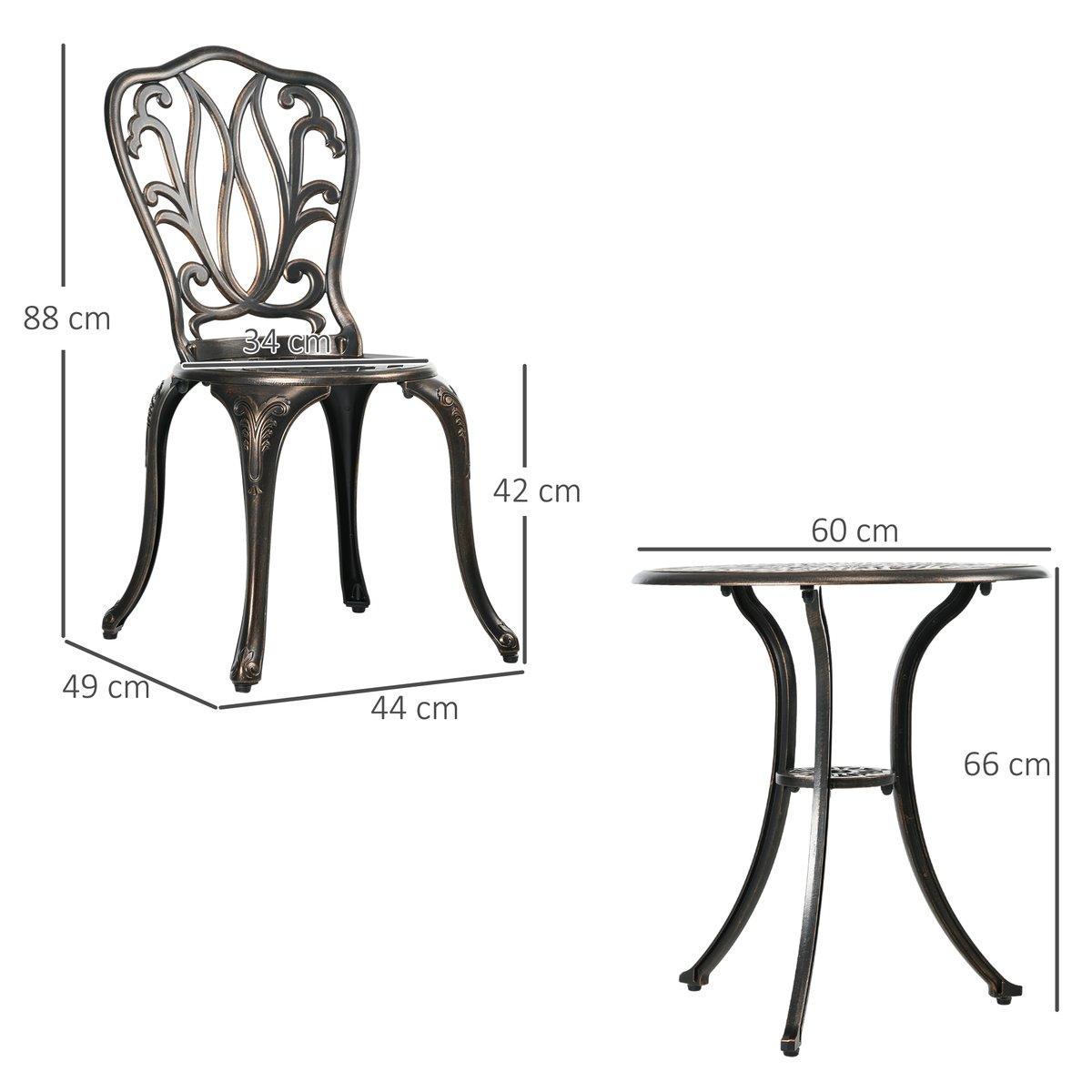 Ensemble de bistrot d'extérieur Aluminium marron, OUTSUNNY