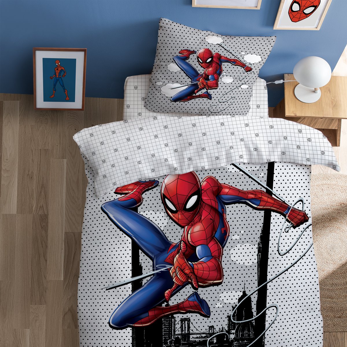 Parure de lit imprimée 100% coton, HERO gris, SPIDER-MAN