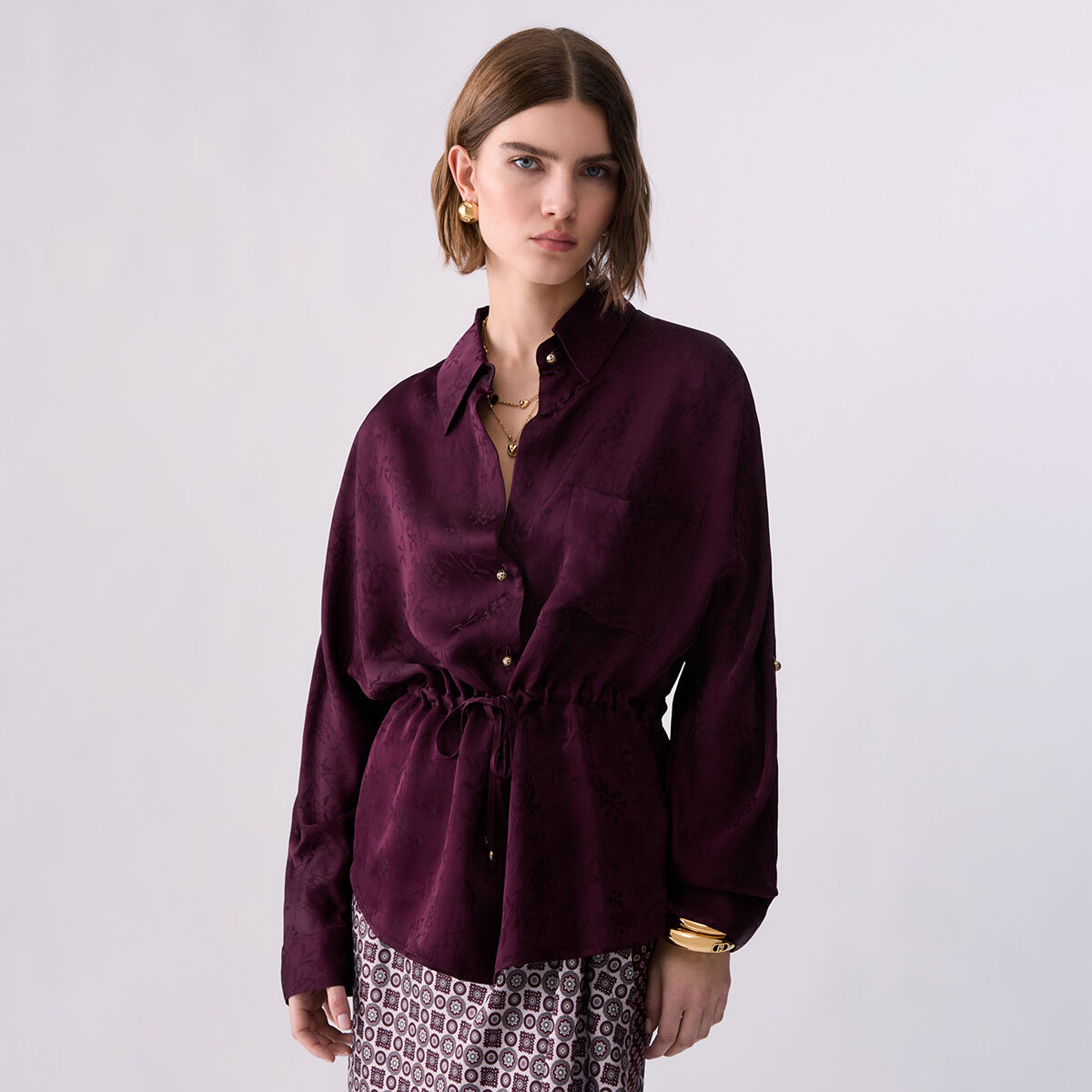 Chemise en satin jacquard aubergine, LIU JO