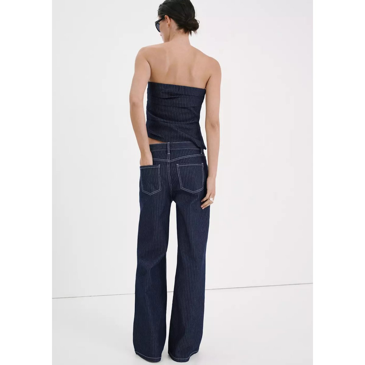 Jean droit rayures bleu indigo, MANGO