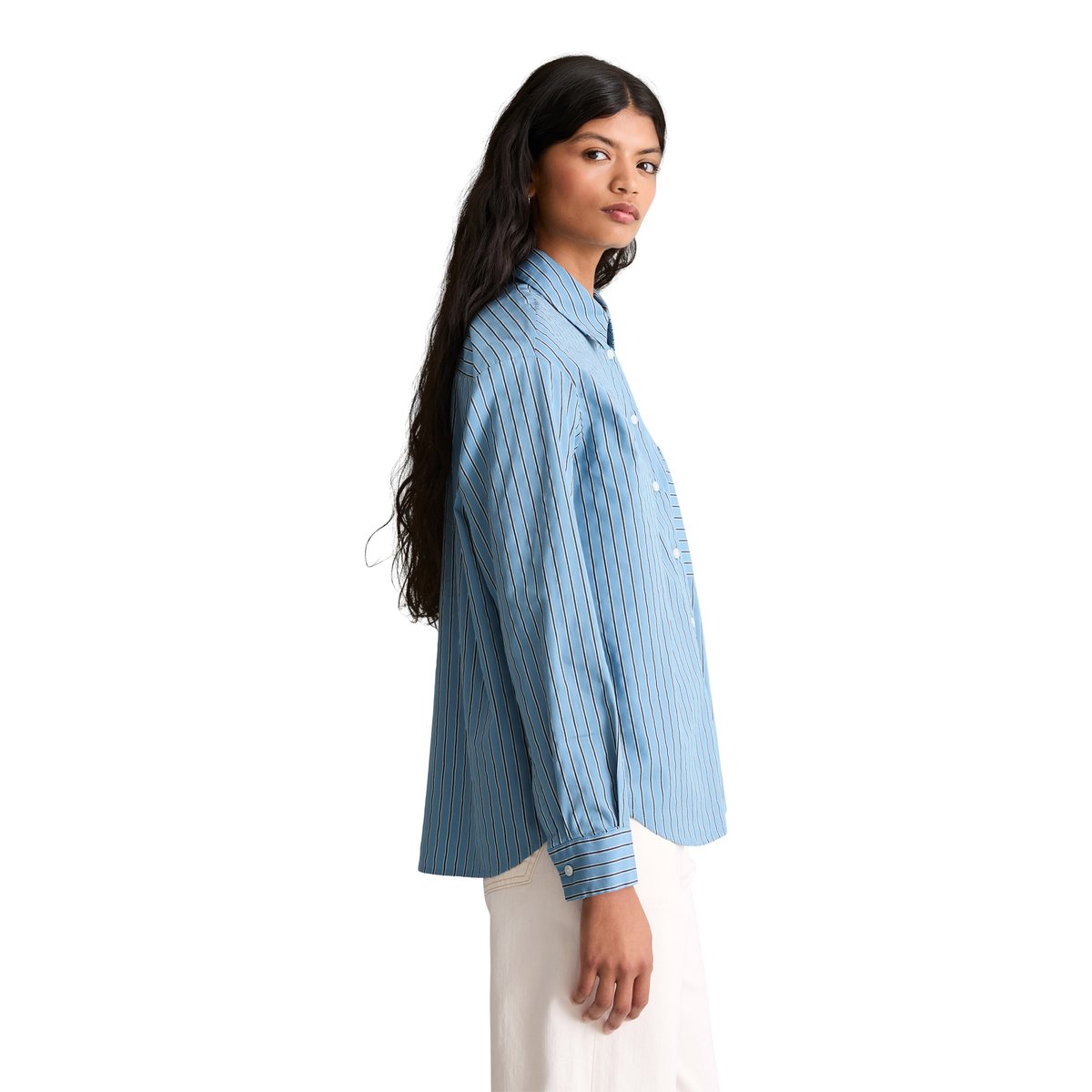 Blouse à rayures regular en mélange Organic Cotton Lyocell bleu clair, MARC O’POLO DENIM