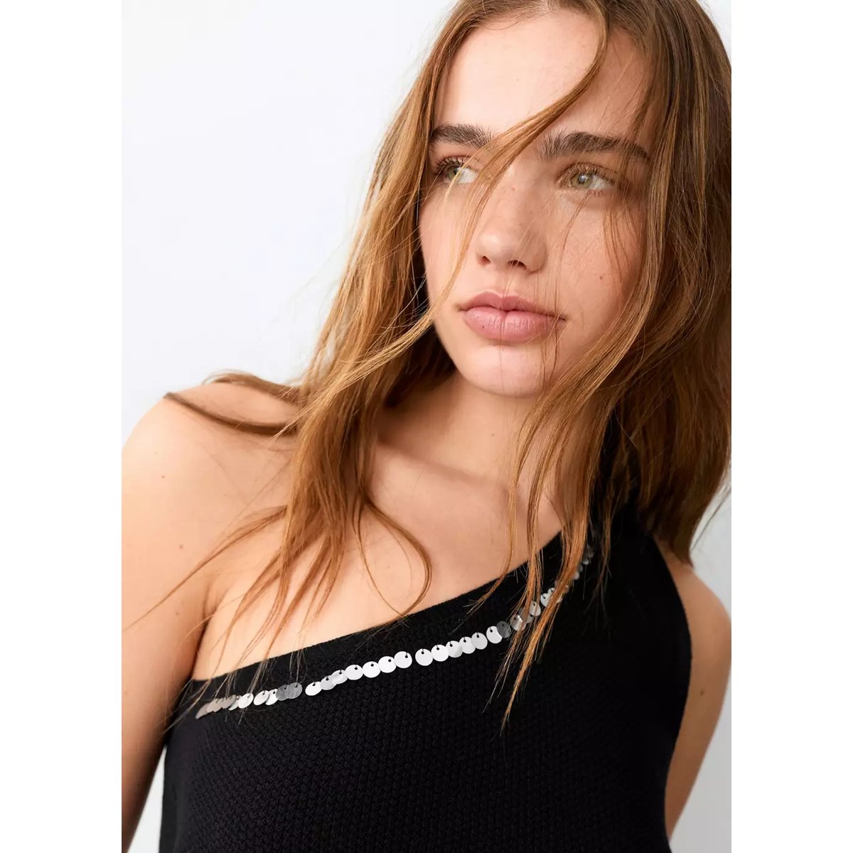 Top asymétrique sequins noir, MANGO TEEN