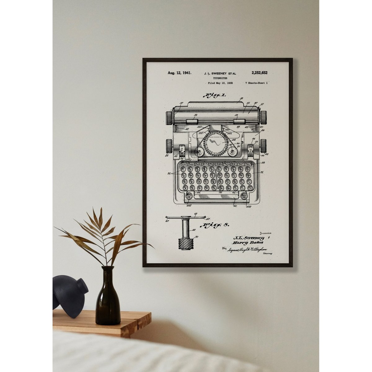 Affiche Brevet Machine à écrire blanc, L'AFFICHERIE