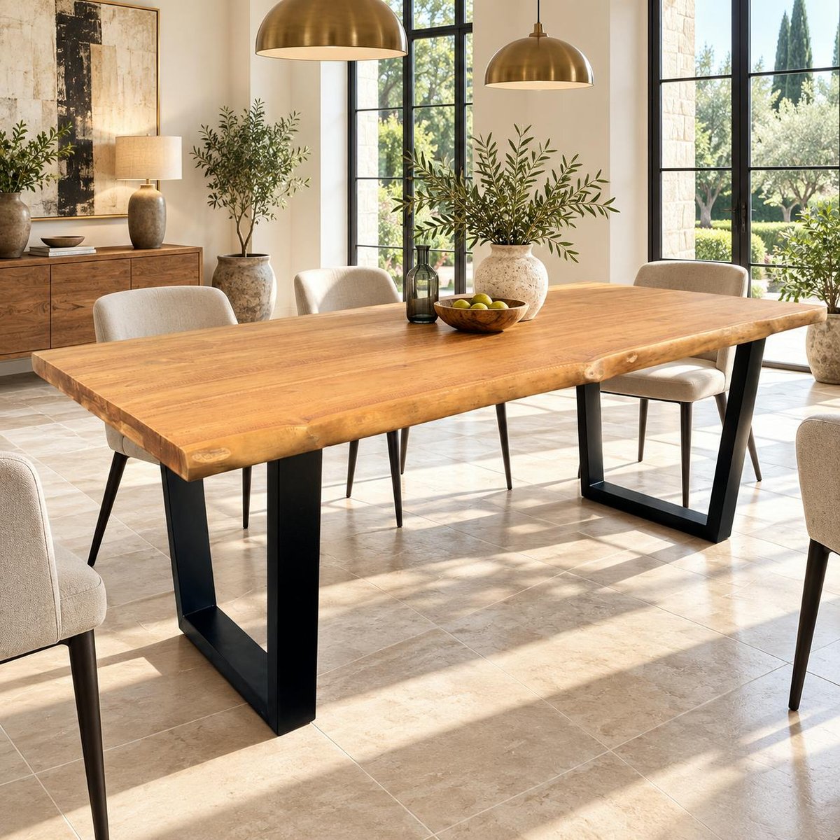 Table à manger bois de teck recyclé, pieds en U 240 cm TIMOR bois naturel, PIER IMPORT