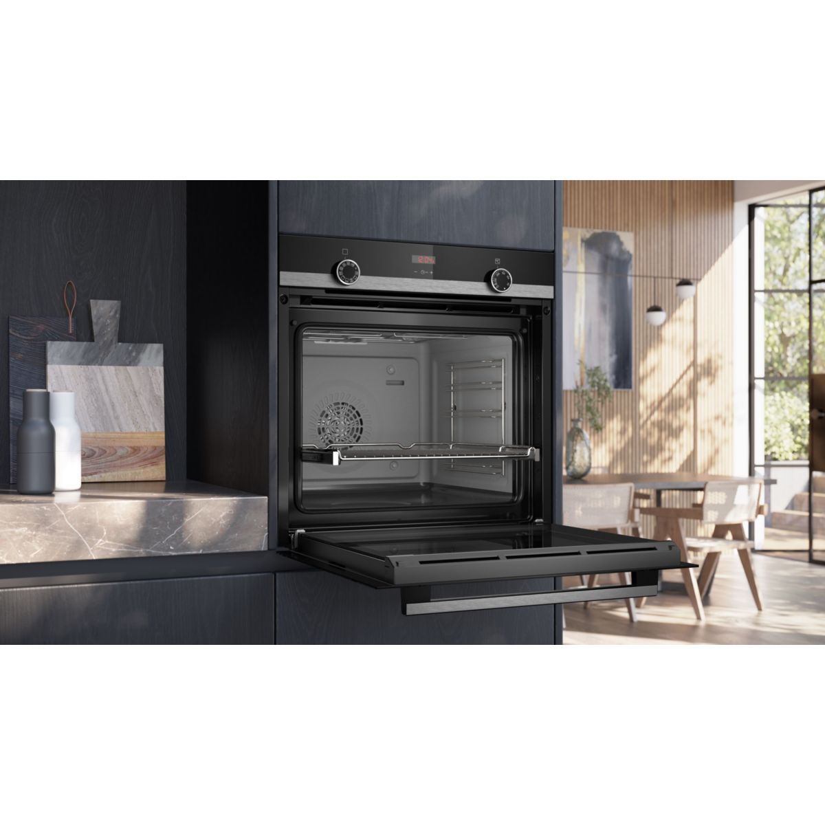 Four encastrable HB554AER3F iQ300 - Catalyse EcoClean, Chaleur Tournante 3D, Rails Télescopiques inox, SIEMENS