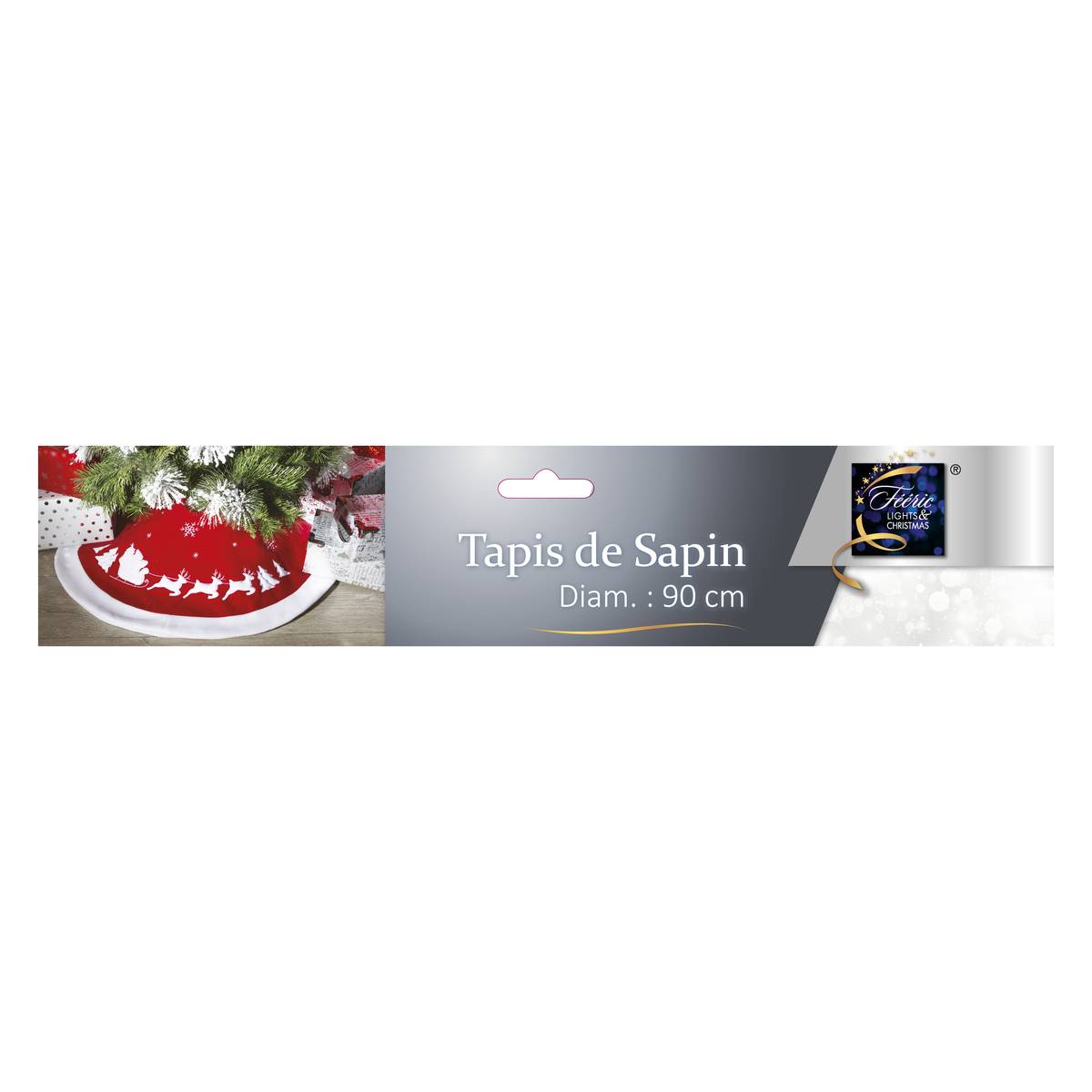 Tapis de sapin rouge motif blanc D90cm en feutrine rouge, FEERIC LIGHTS & CHRISTMAS