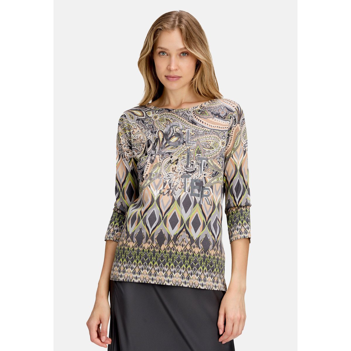 T-shirt à rainures à encolure bateau gris/beige, BETTY BARCLAY