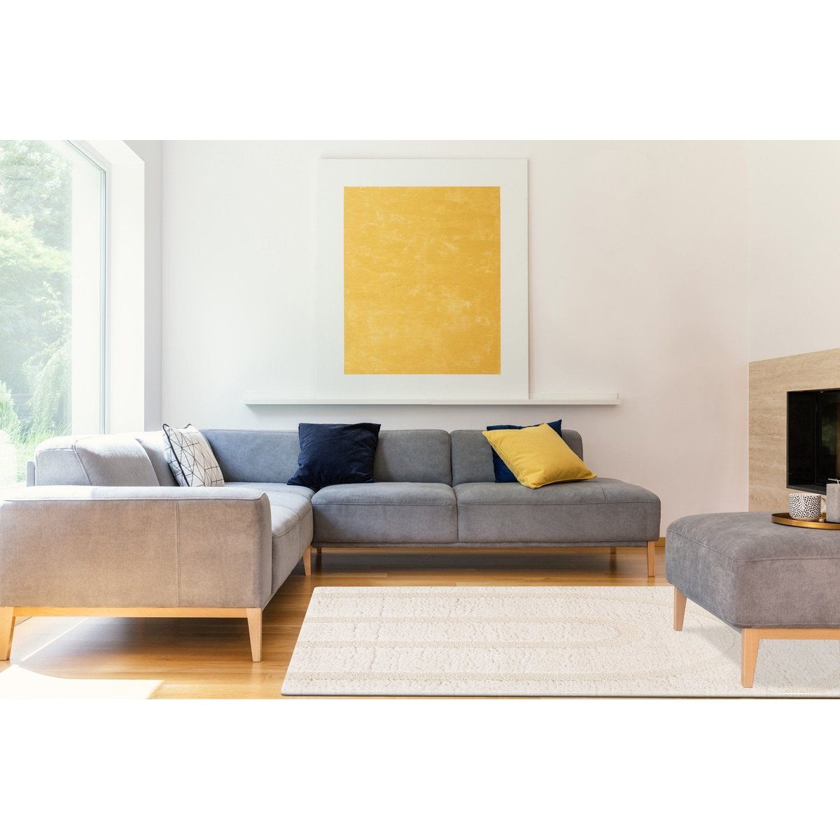 Tapis shaggy épais en polyester recyclé avec relief ARCADIA beige sable, AFK LIVING