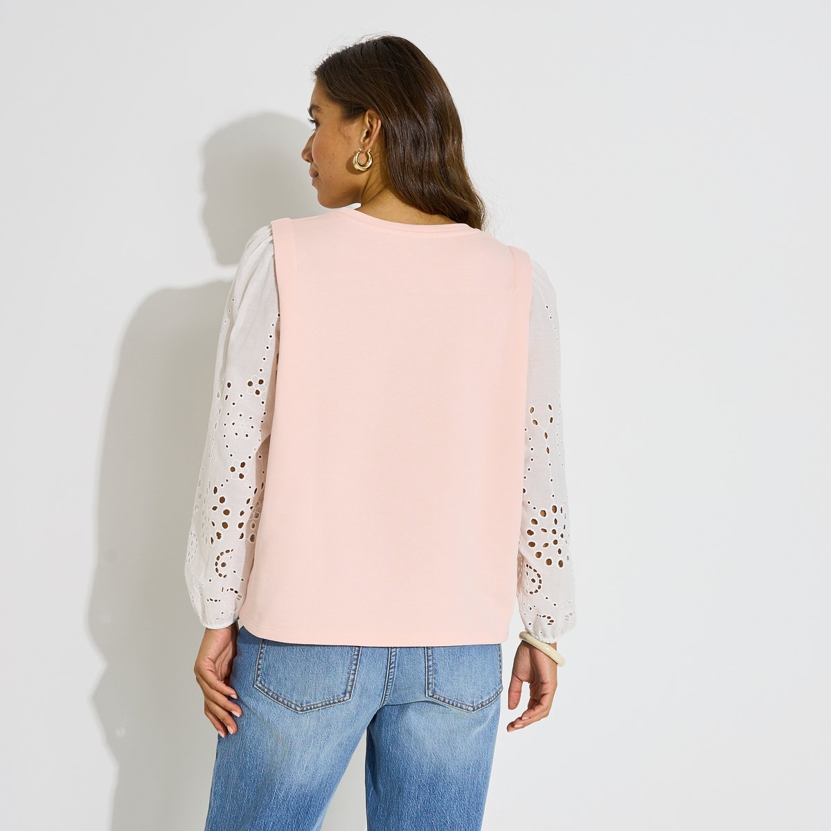 Sweat manches ajourées rose, GRAIN DE MALICE