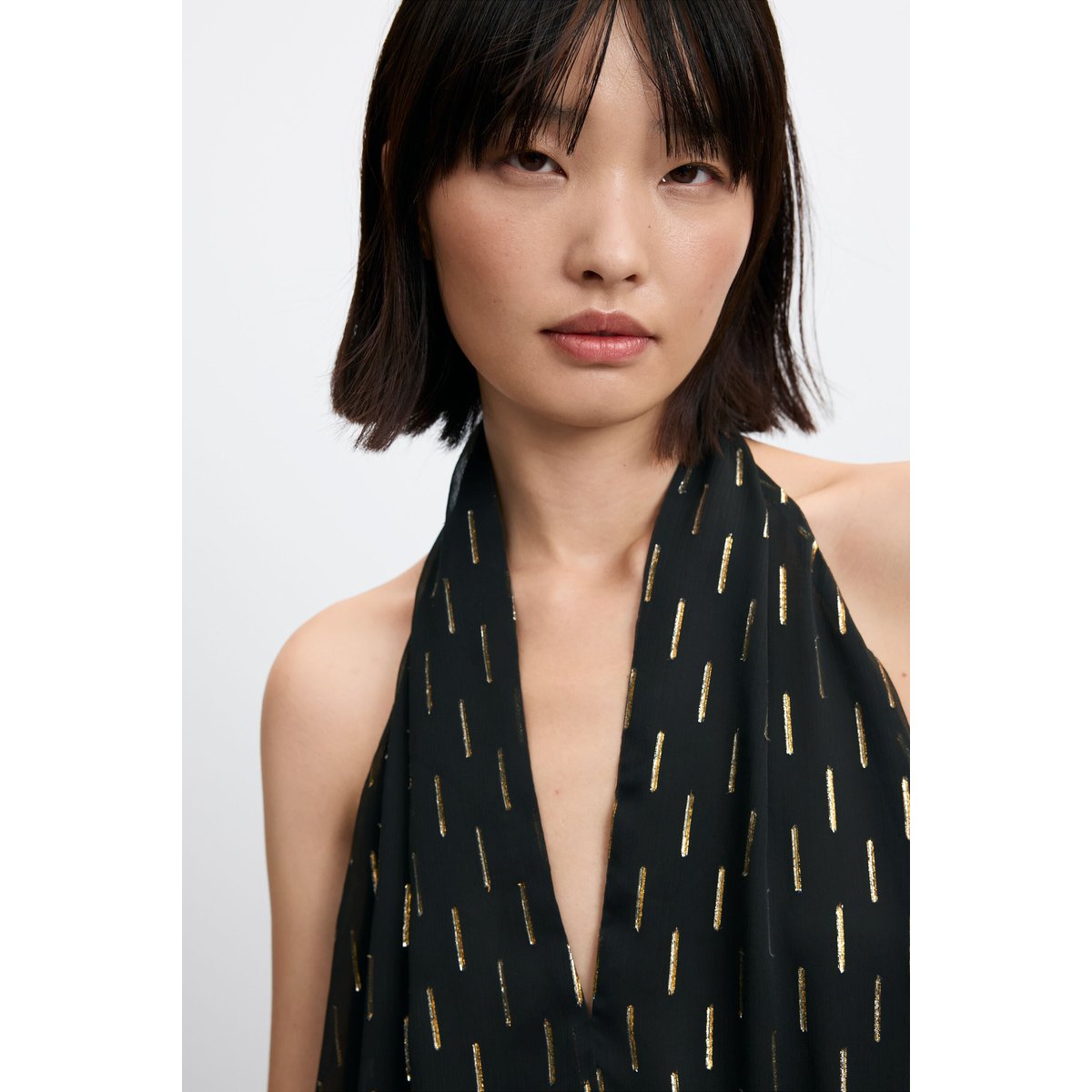 blouse à col halter avec détails métallisés noir, DESIGUAL