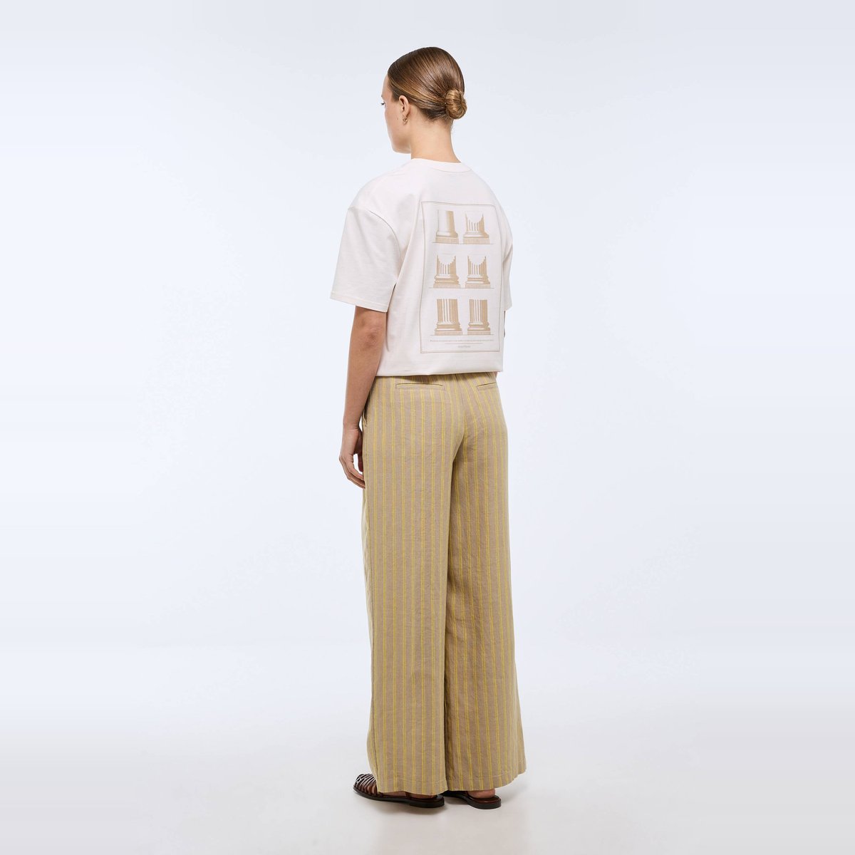 Pantalon à pinces en lin rayé renoncule, MONOPRIX
