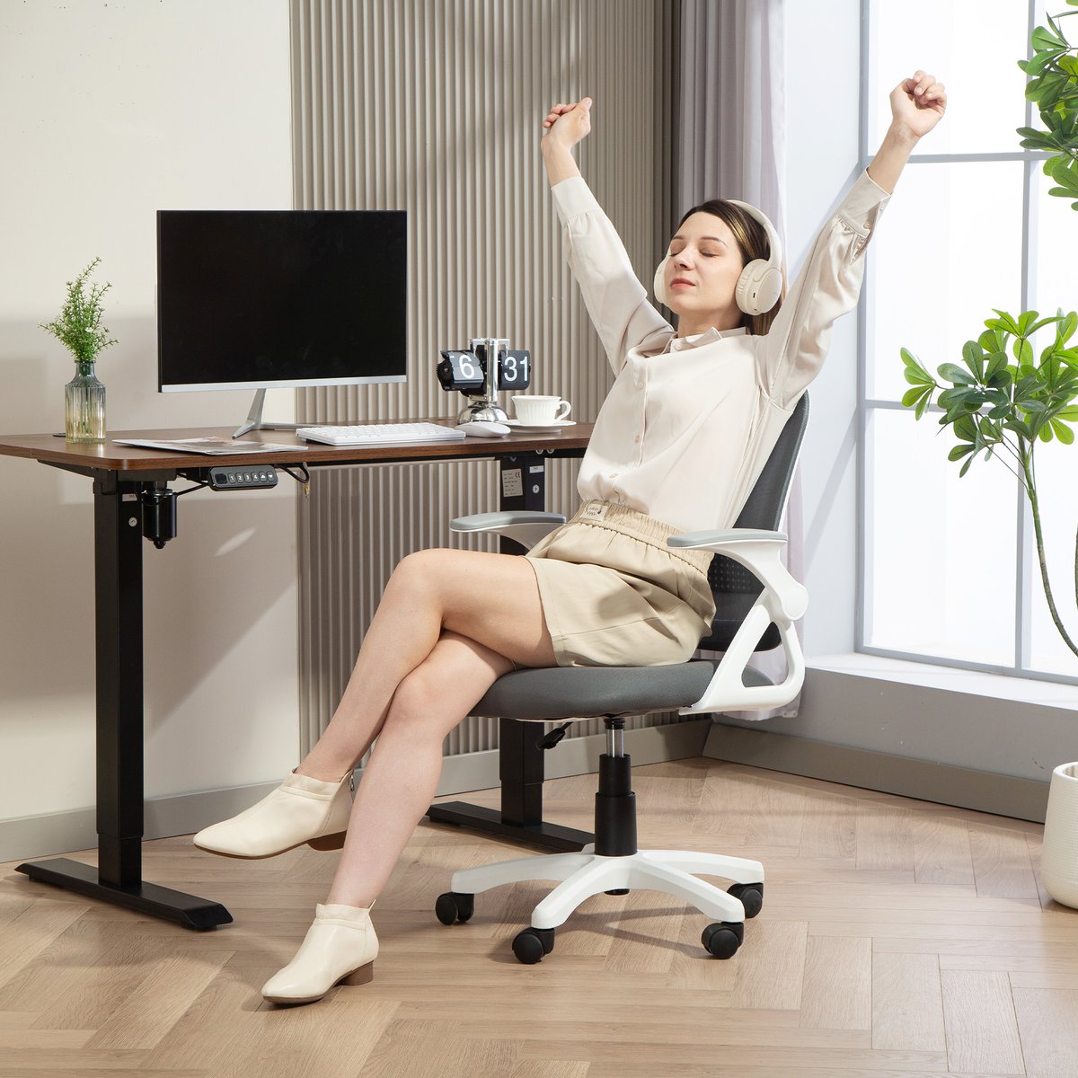 Chaise de bureau Maille Gris gris, HOMCOM