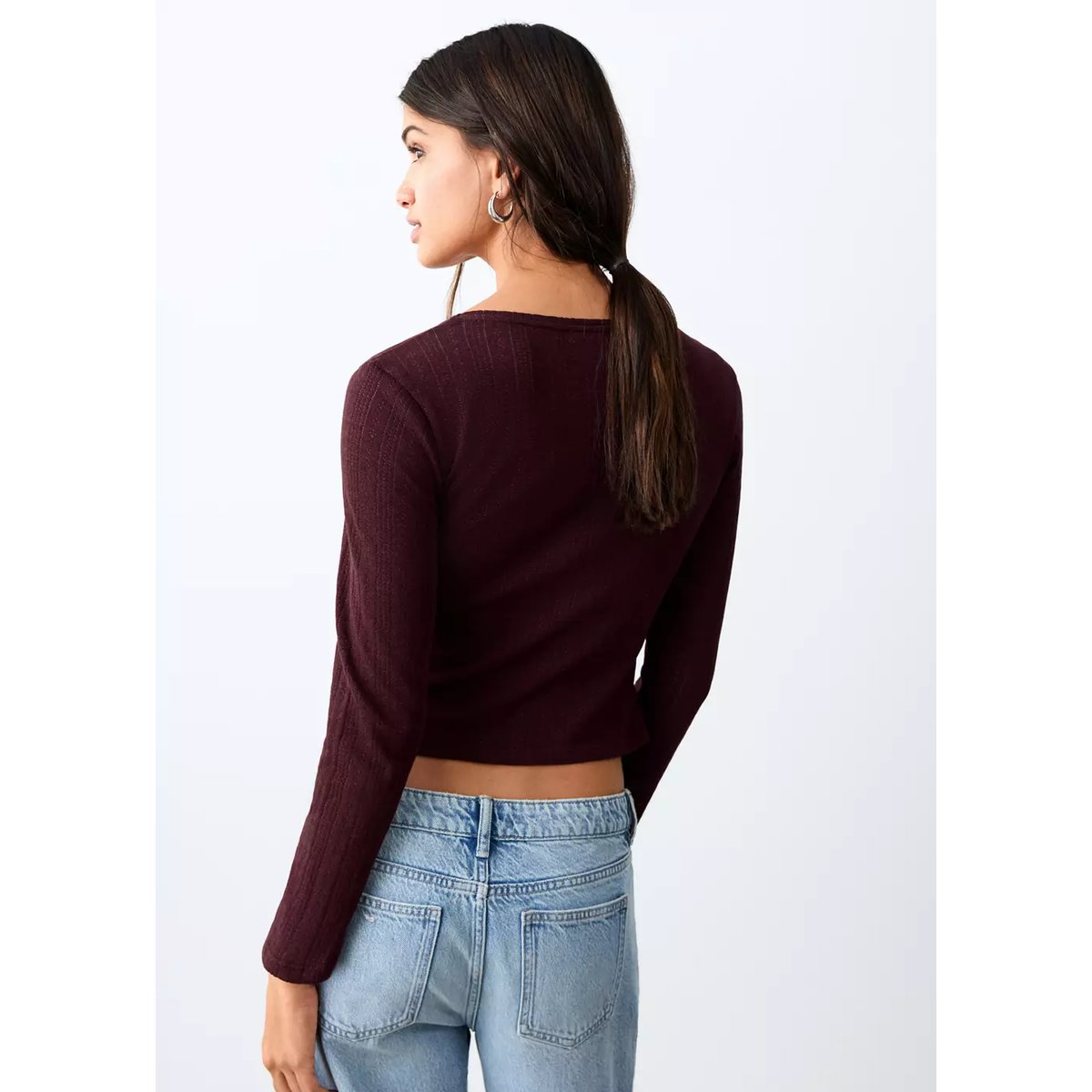 T-shirt en maille fine bordeaux, MANGO TEEN
