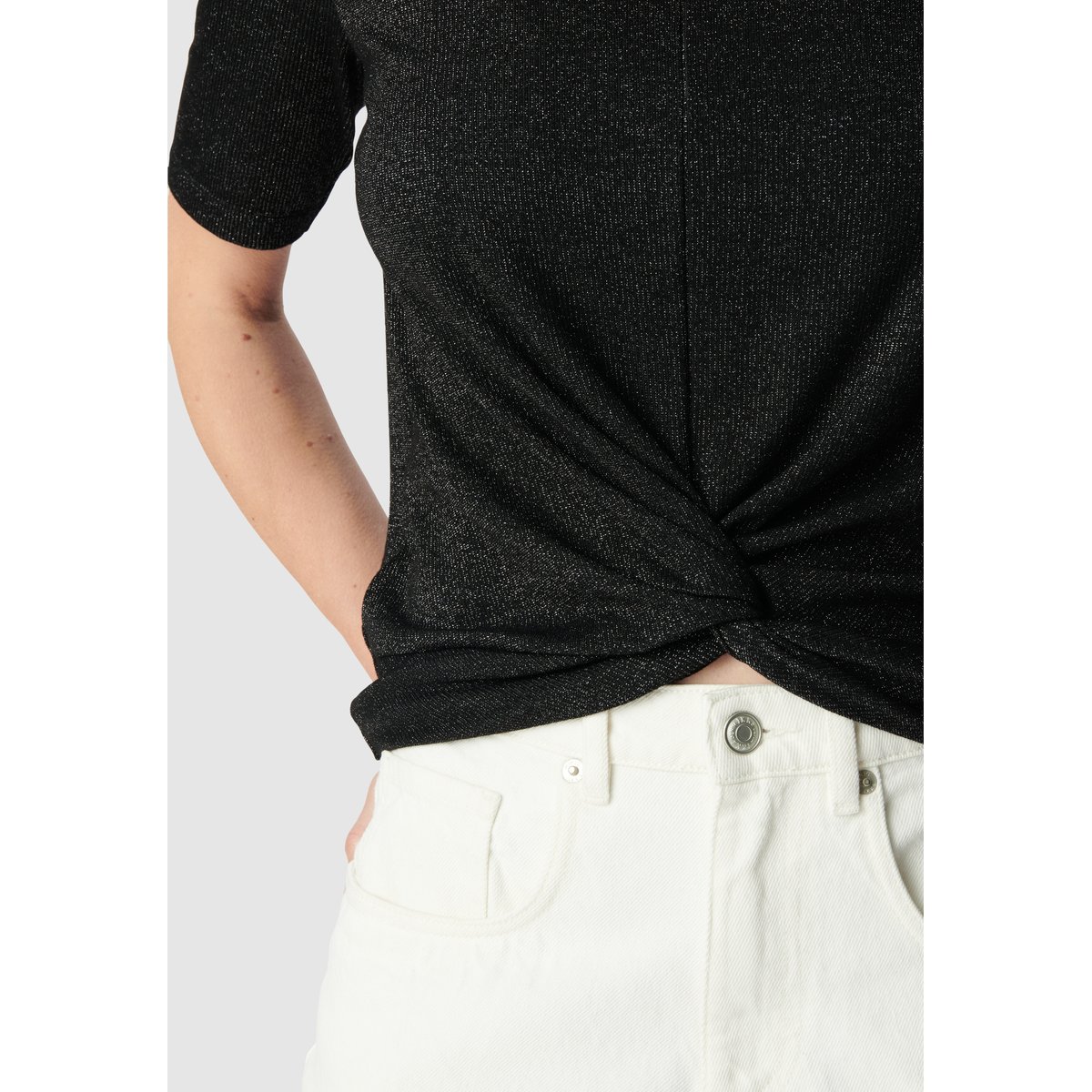Tee-shirt pailleté drapé avec noeud noir, IKKS