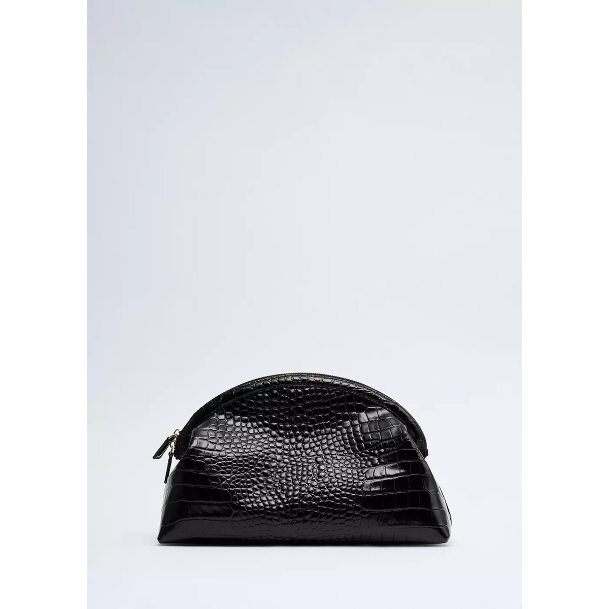 Pochette en cuir effet croco noir, MANGO
