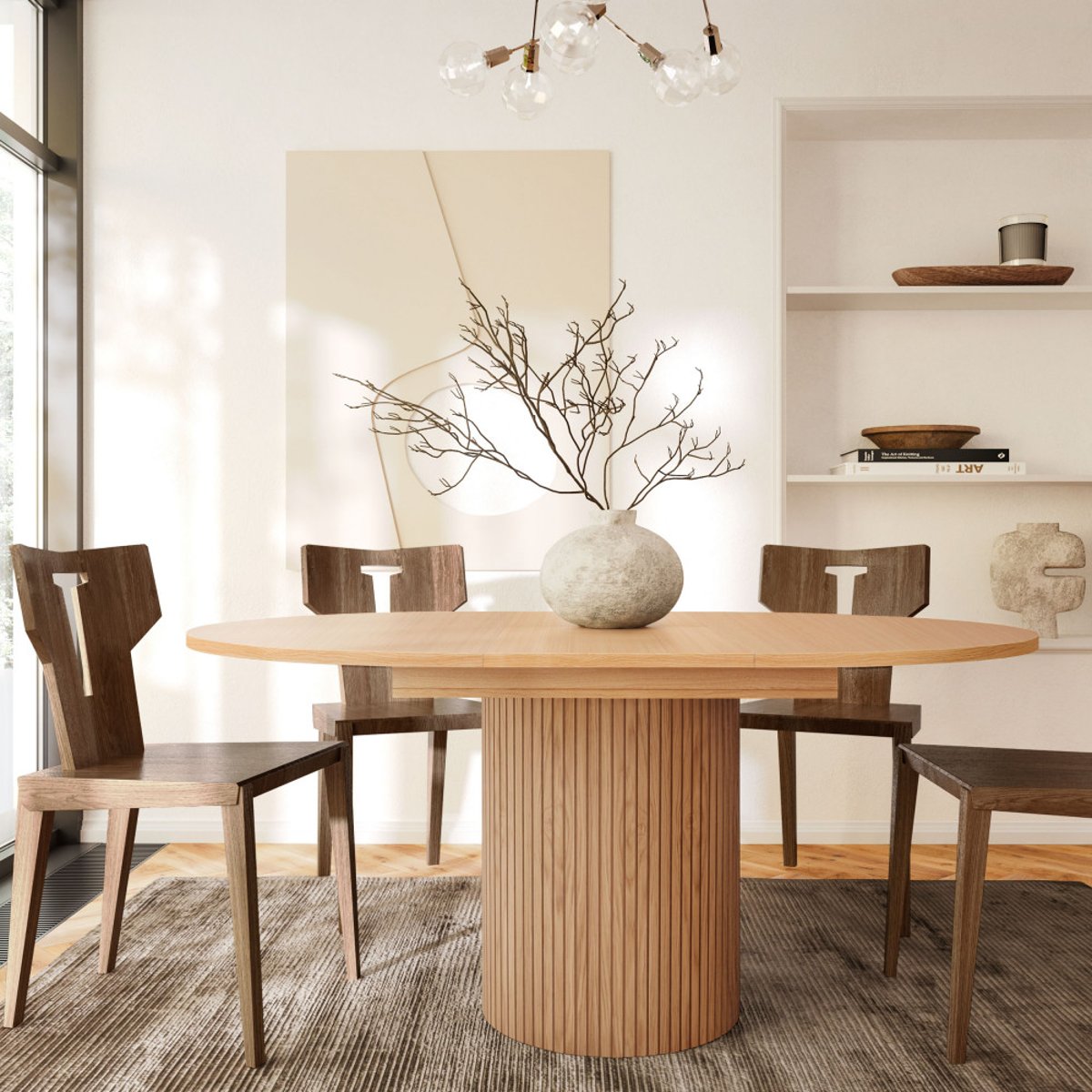 Table à manger extensible 4 à 6 personnes en bois  120-160x120cm- TOSCANA bois clair, WOODMAN