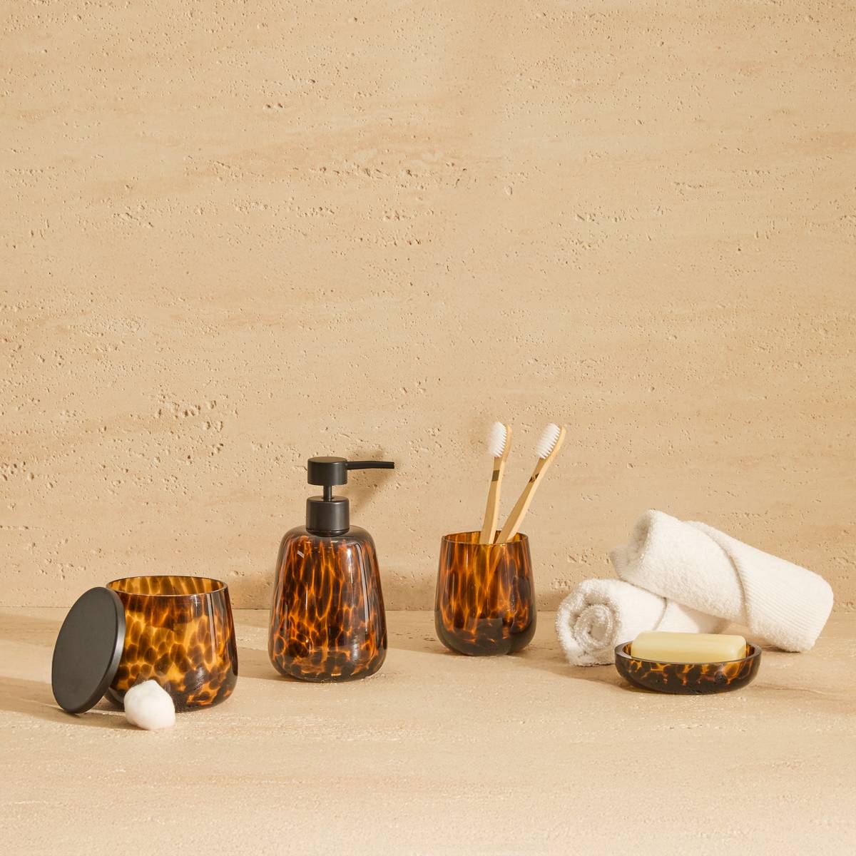 Porte-brosse à dents en verre motif flammes DOTTY marron, 5FIVE SIMPLY SMART