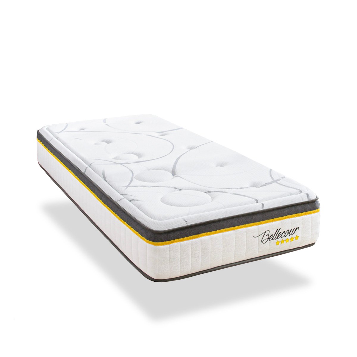 BELLECOUR LITERIE Ensemble Bellecour 3.0 140x190 cm Matelas Ressorts ensachés + Sommier Bois blanc, BELLECOUR