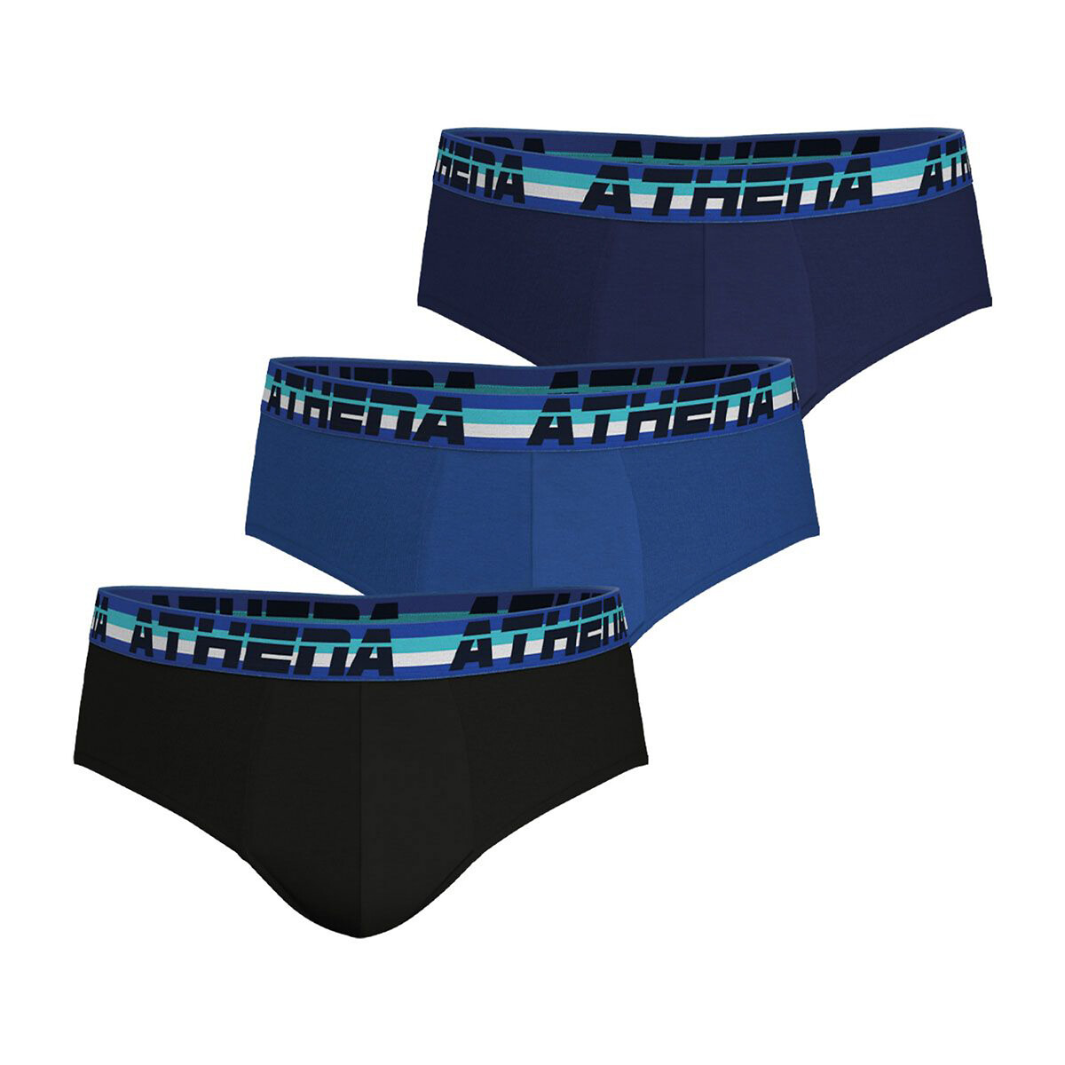 Lot de 3 slips full stretch noir + marine + bleu, ATHENA
