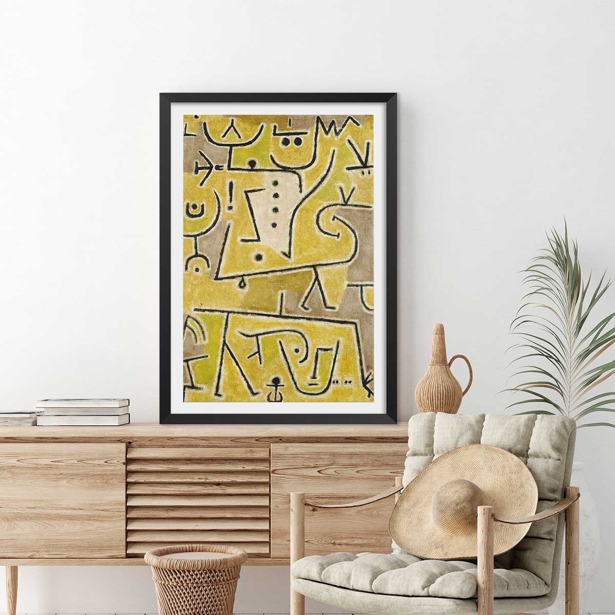 Affiche art Abstrait Gilet rouge par Paul Klee affiche + cadre en bois - noir, HEXOA